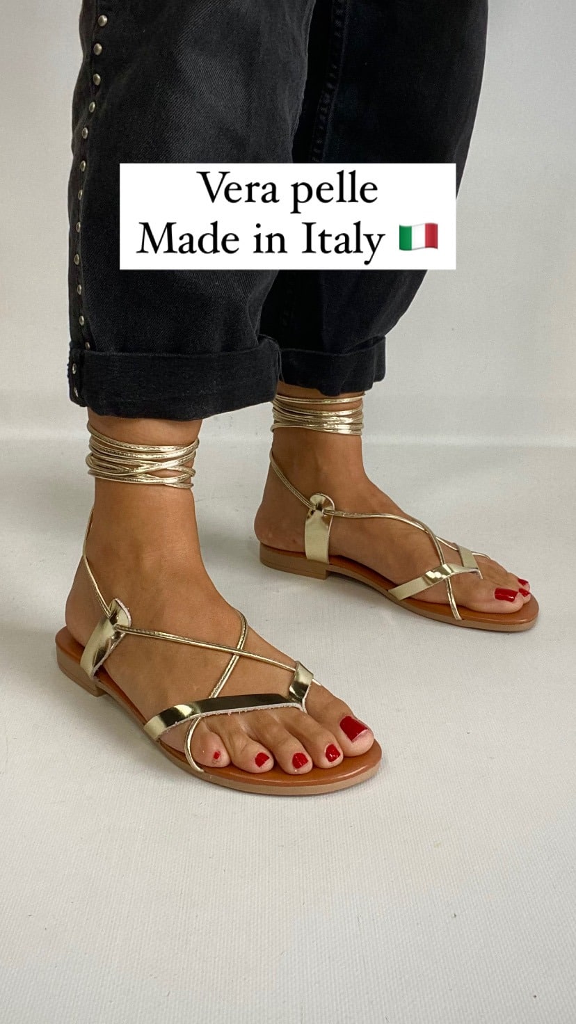 Sandali Alla Schiava Vera Pelle Made In Italy - Oro