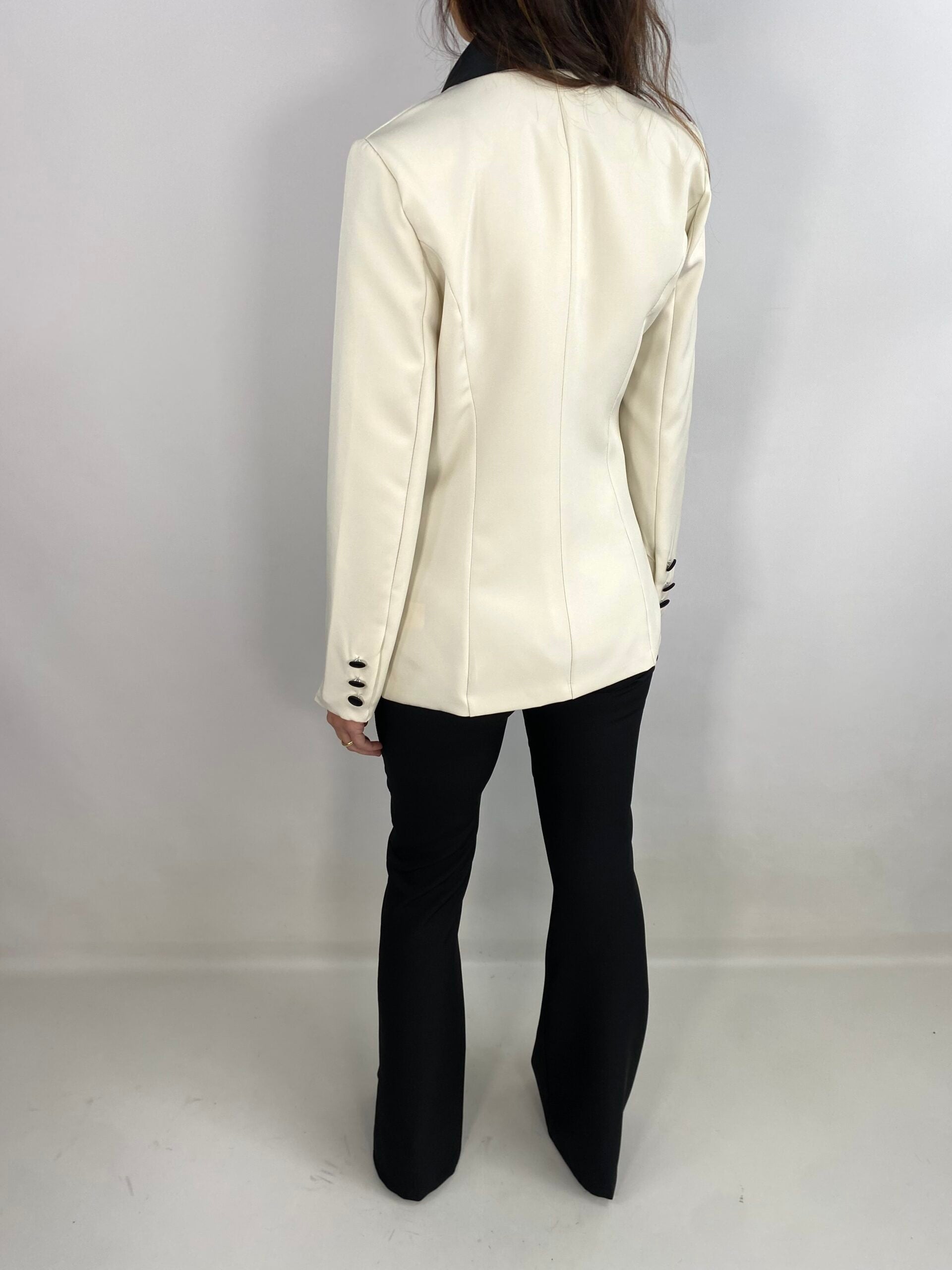 Blazer Revers in Raso - Bianco / Nero