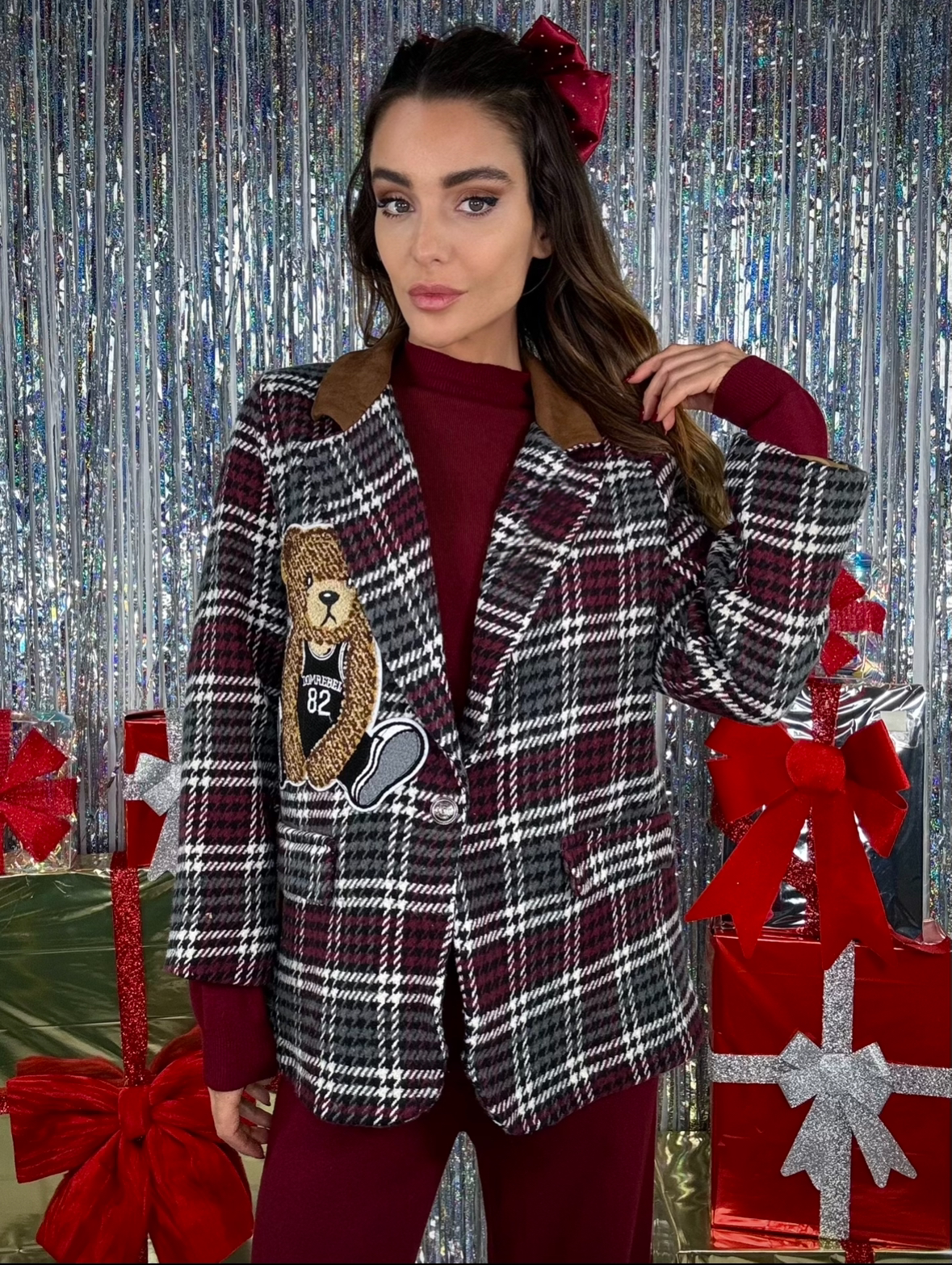 Blazer Over Tweed con Orsetto - Bordeaux