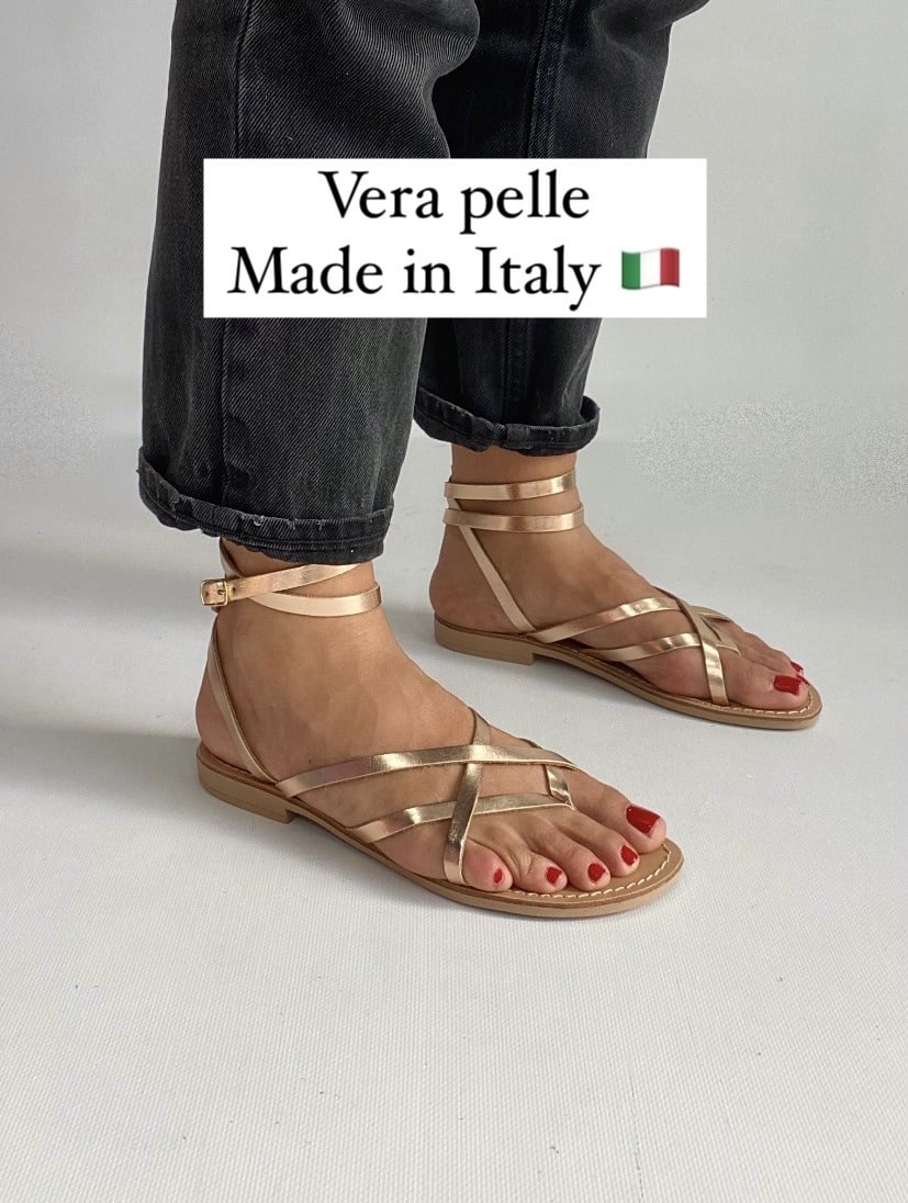 Sandali Vera Pelle Made In Italy - Rame