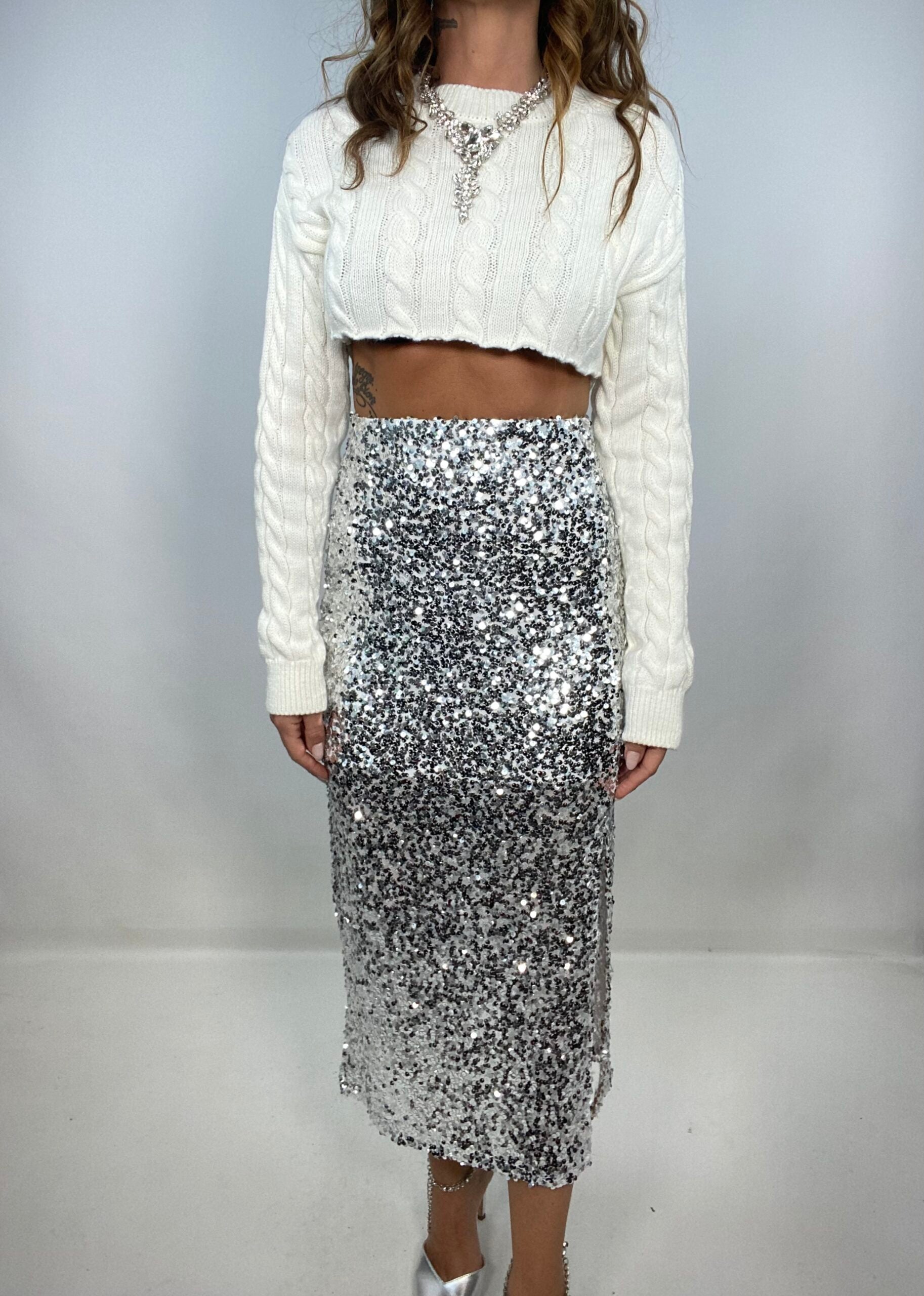 Gonna Midi Paillettes - Argento.