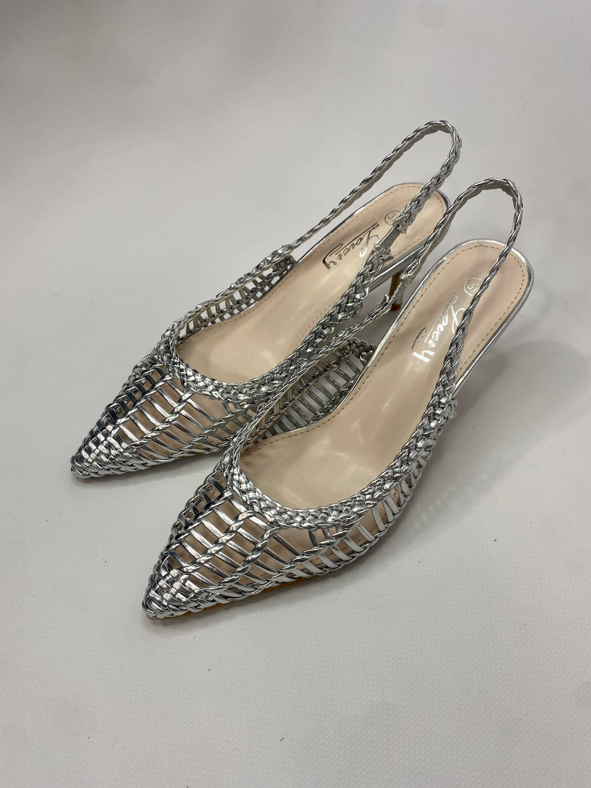 Slingback Rafia Medium Heels- Argento