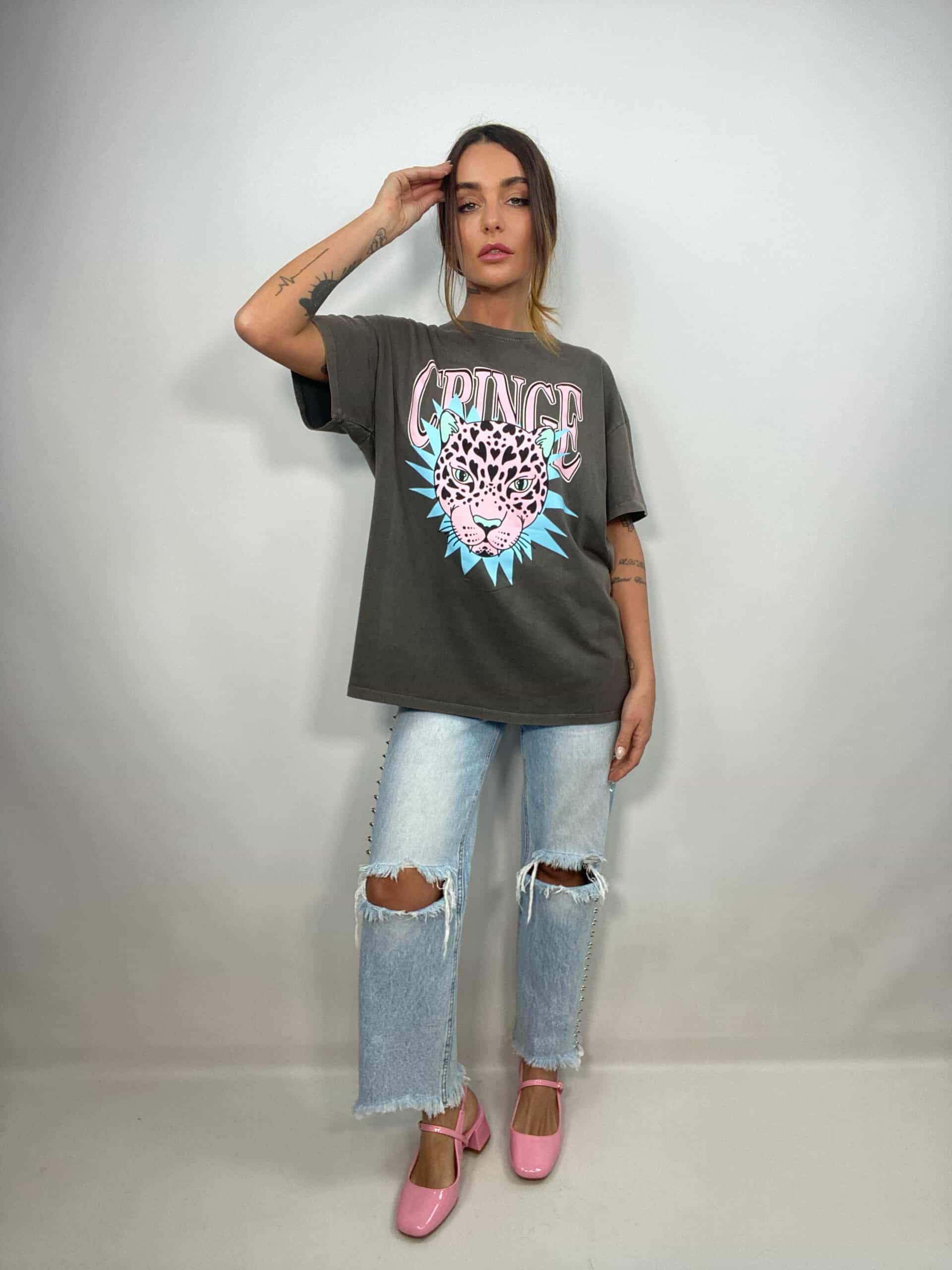 T-shirt Acid Wash - Leopardo - Cringe