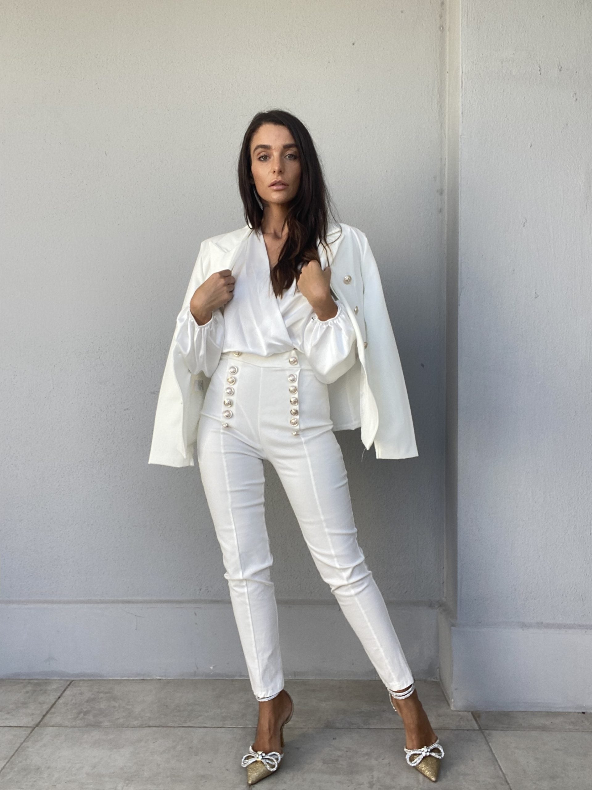 Blazer Completo Bottoni Gioiello - Bianco