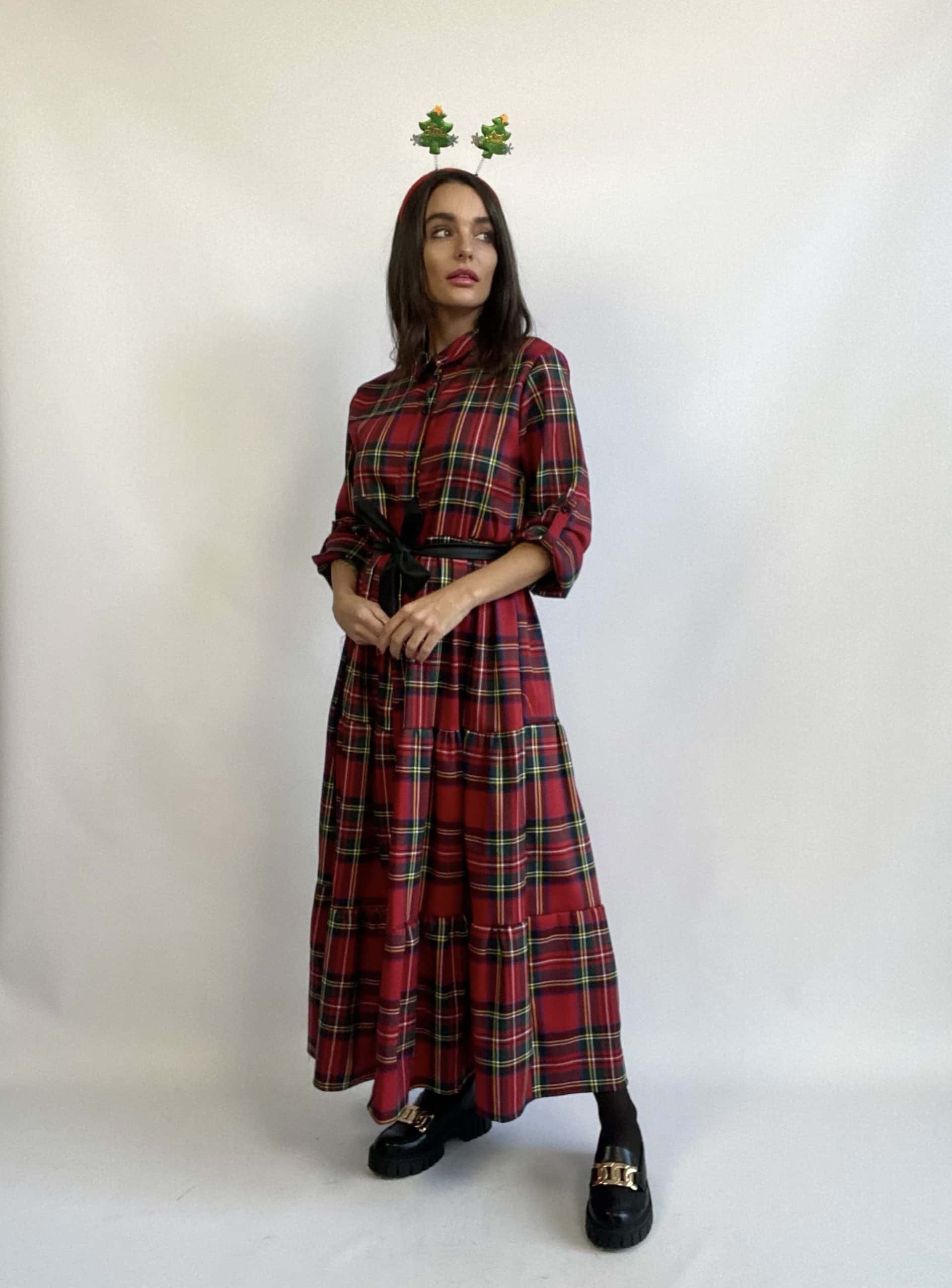 Maxi Dress Tartan - Nero
