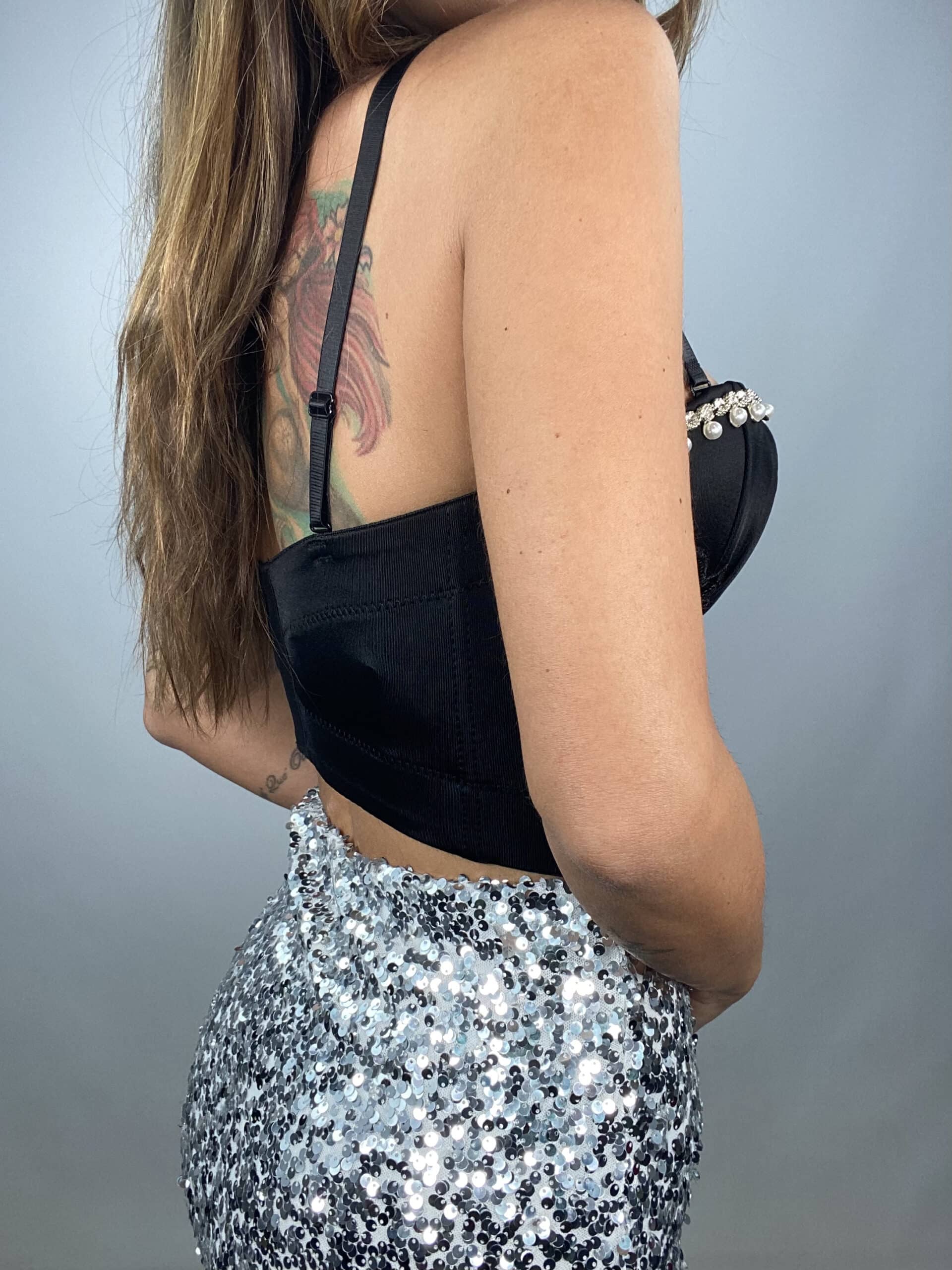 Corsetto Luxury Pietre e Perle- Nero