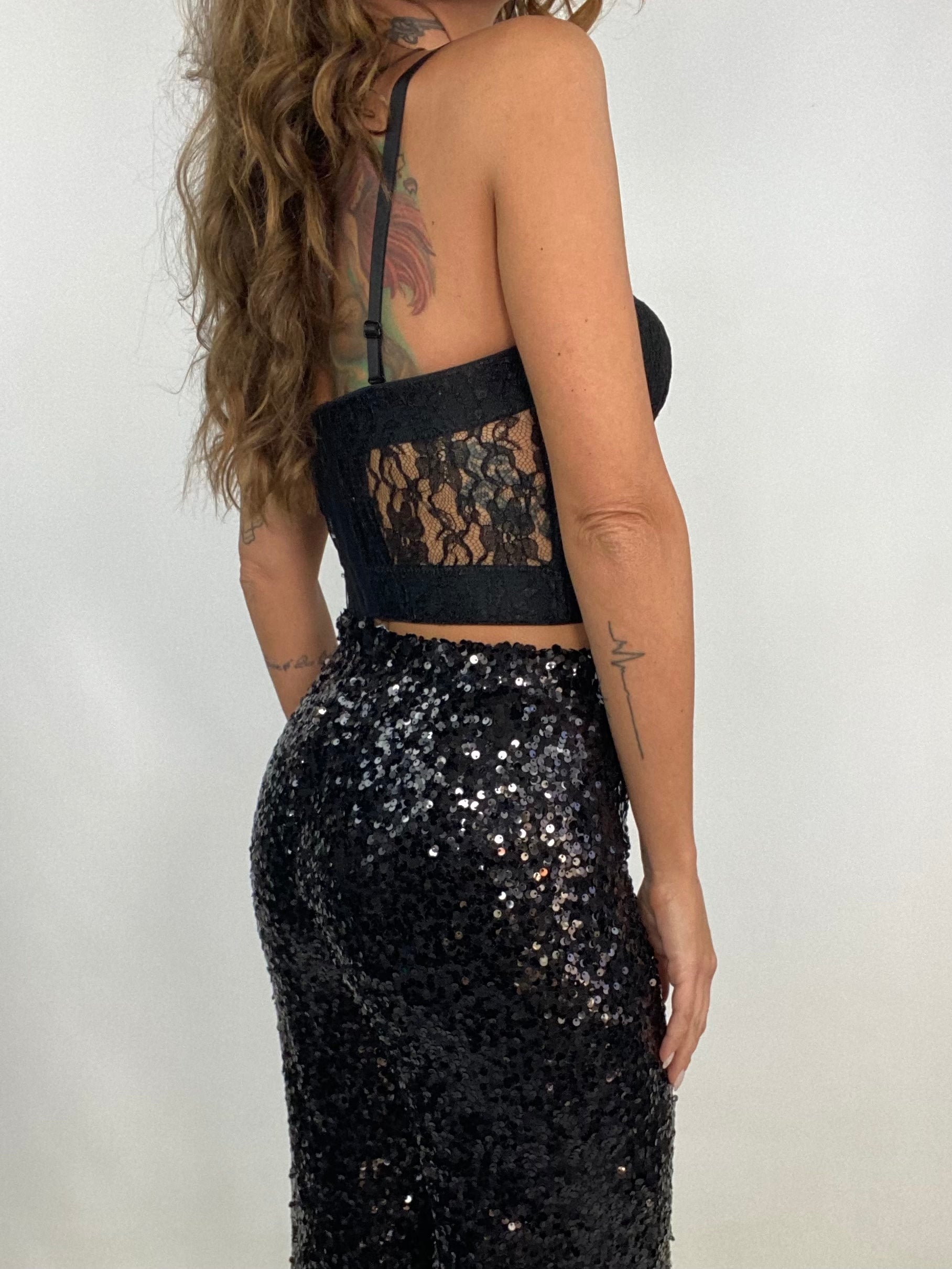 Corsetto Pizzo Coppe Imbottite - Nero