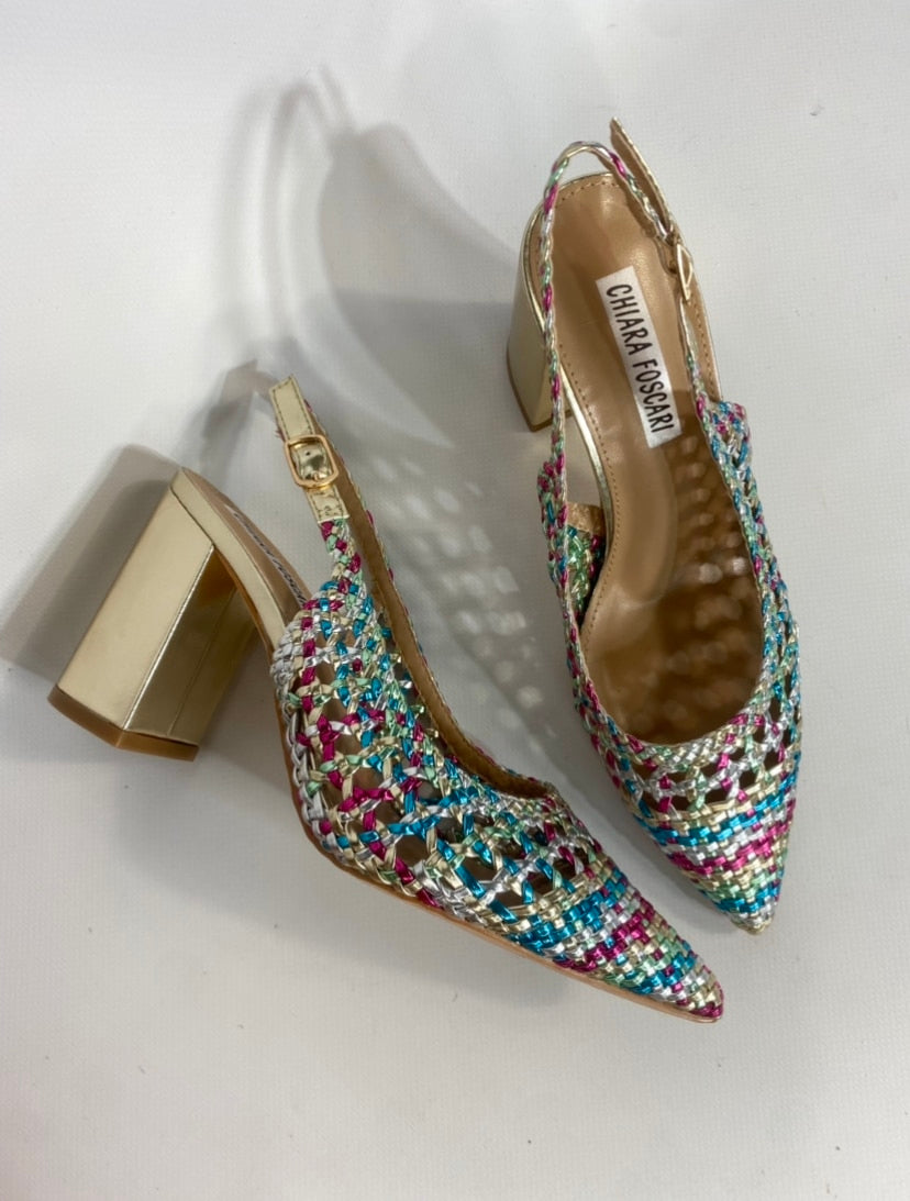 Slingback New Rafia Comfort Heels- Multicolor