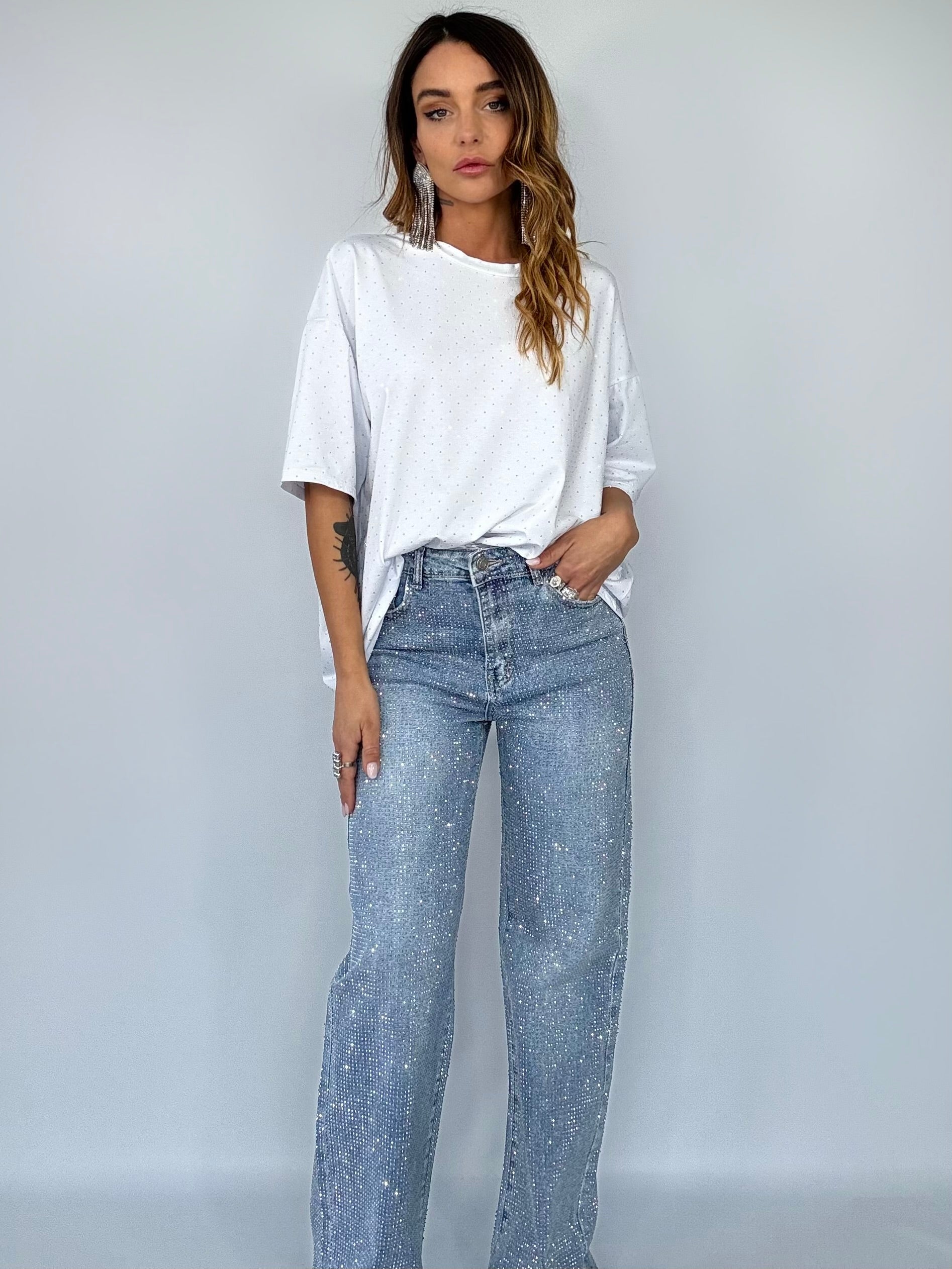 T-shirt Over Strass - Beige