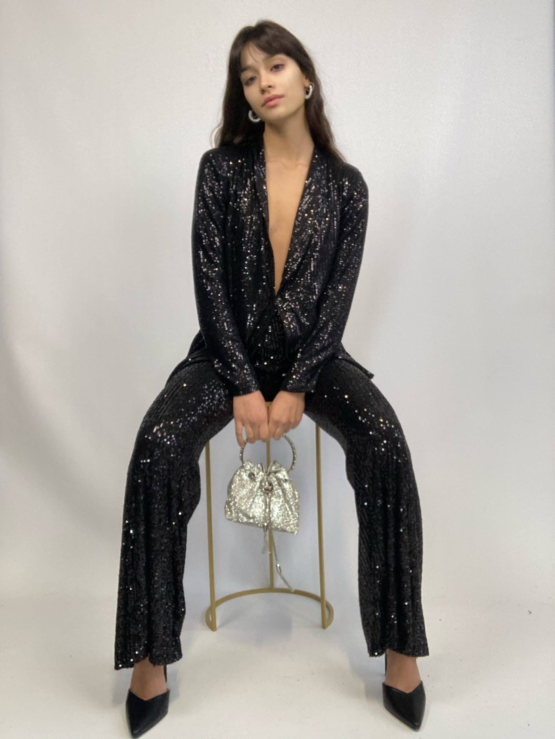 Blazer Completo Paillettes - Nero