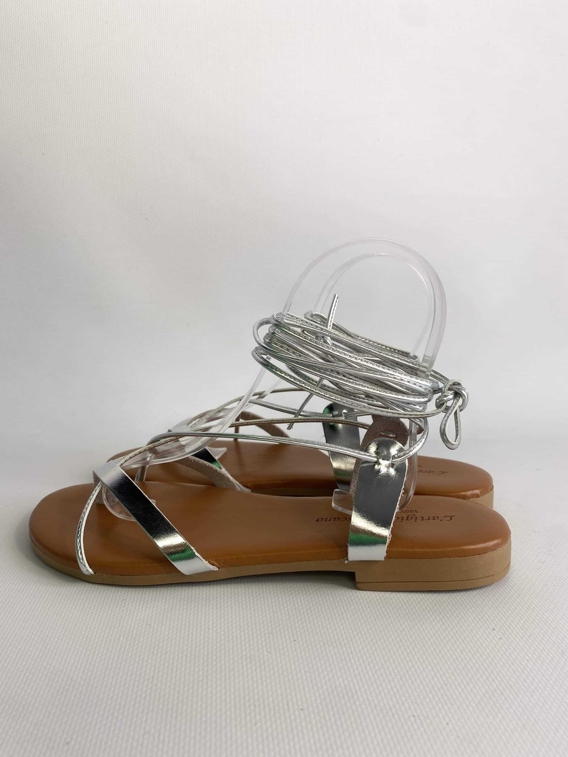 Sandali Alla Schiava Vera Pelle Made In Italy - Argento