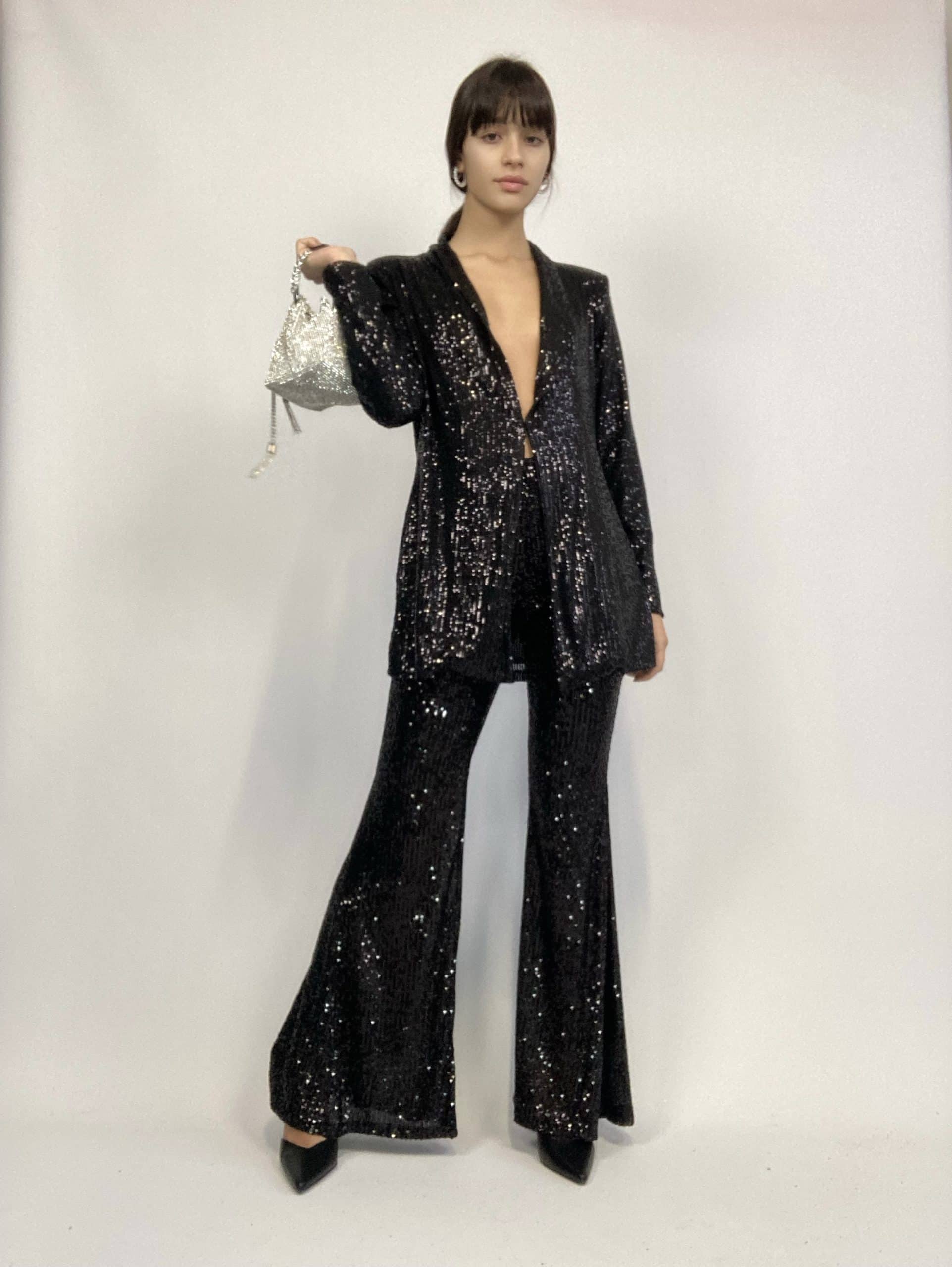 Blazer Completo Paillettes - Nero