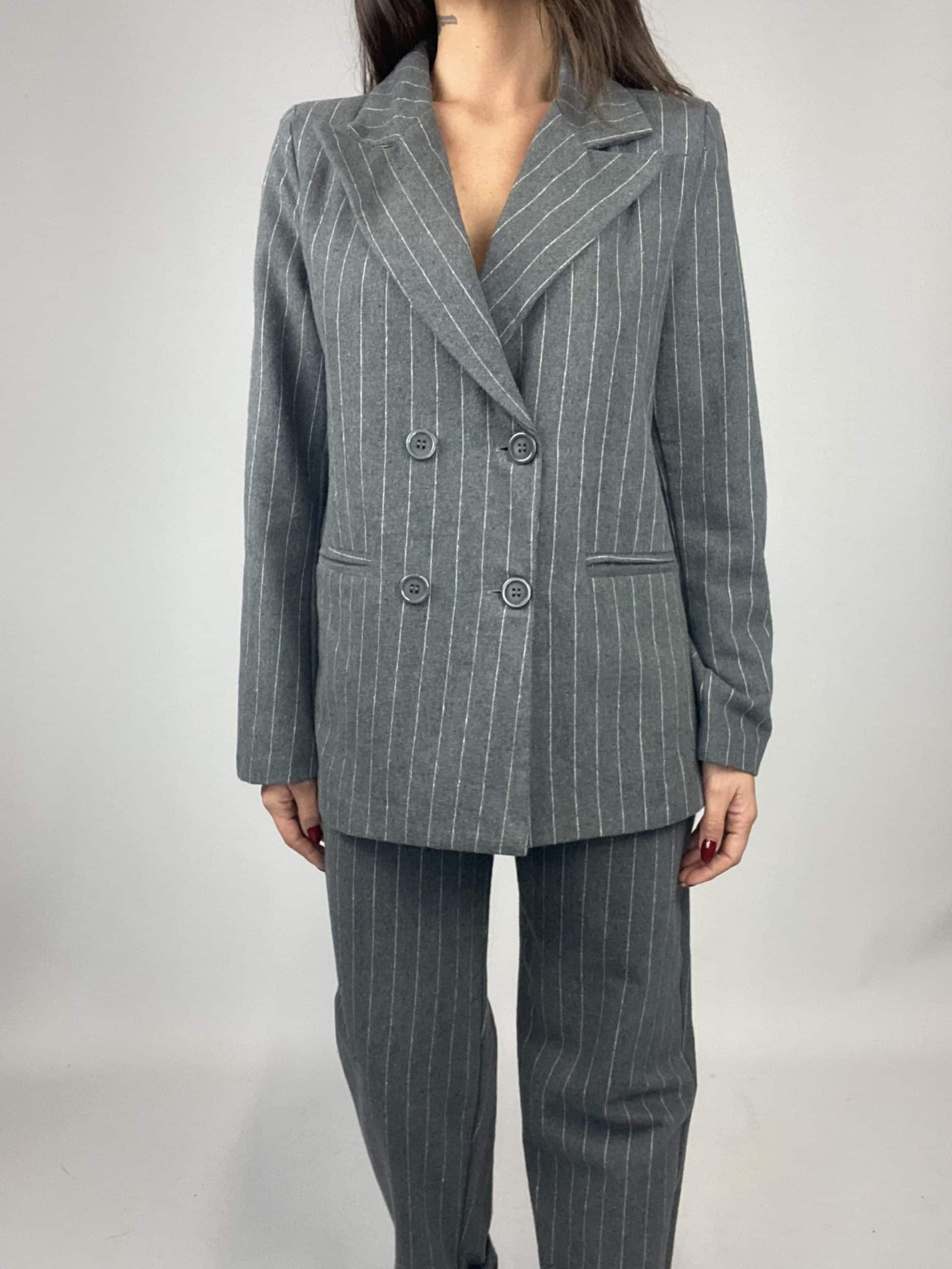 Blazer Completo Gessato Flanella - Grigio