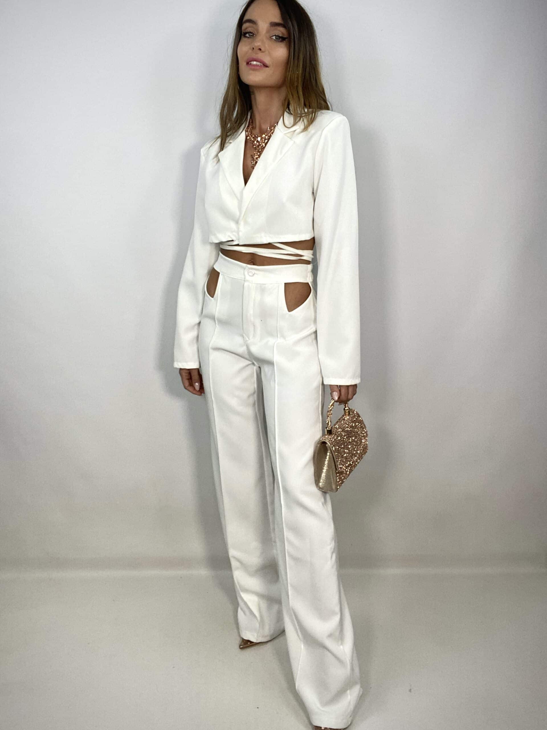 Pantaloni Palazzo con Cut Out - Bianco