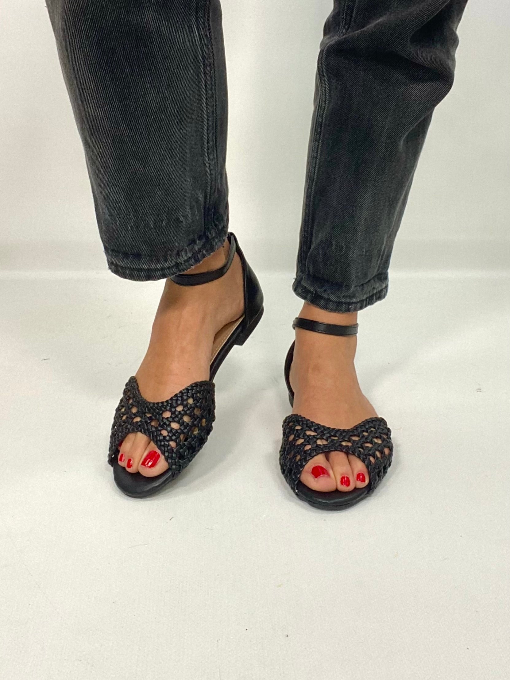 New Sandali Flat Rafia - Nero