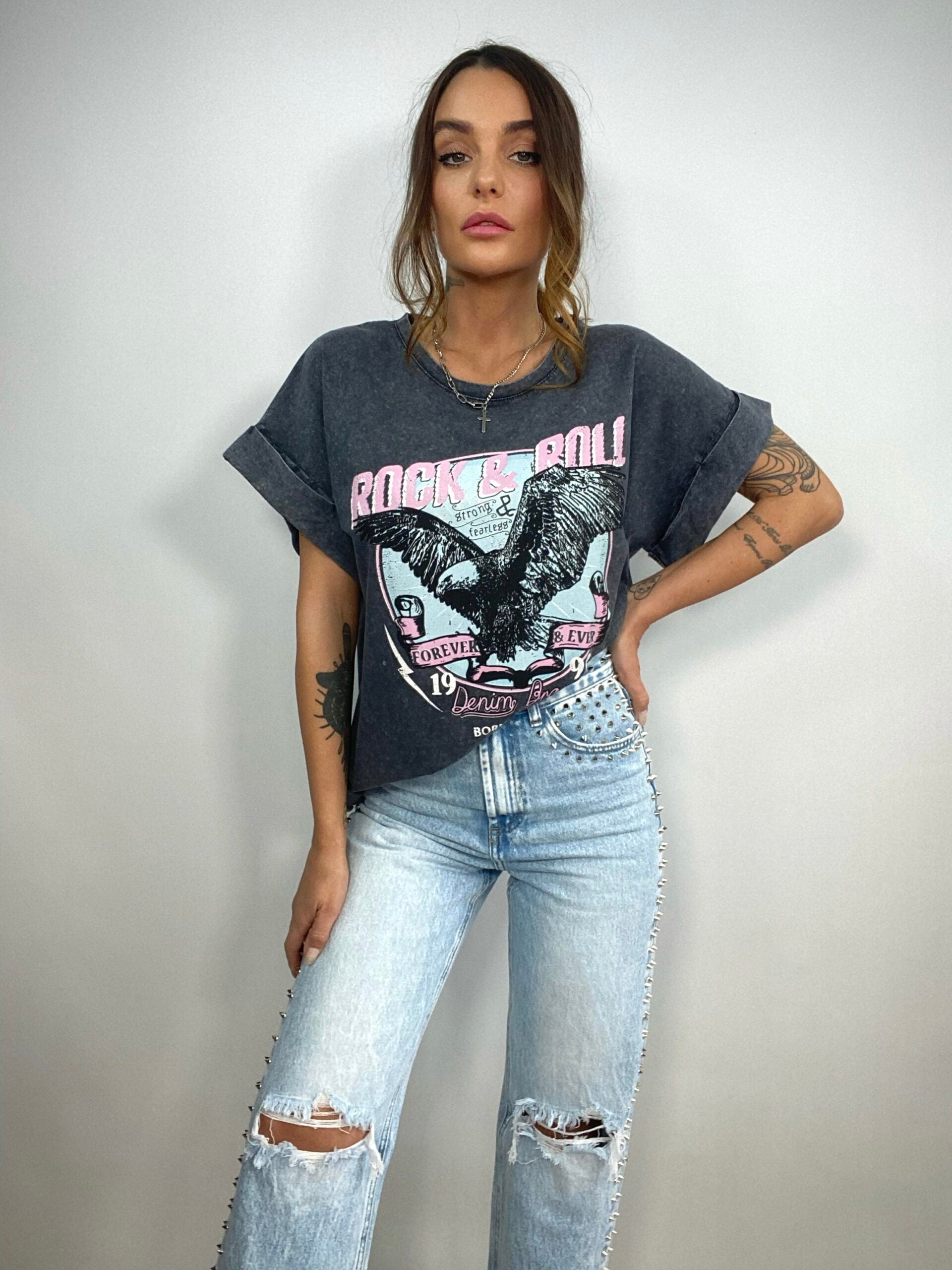 T-shirt Acid Wash Oversize - Aquila - Rock&Roll