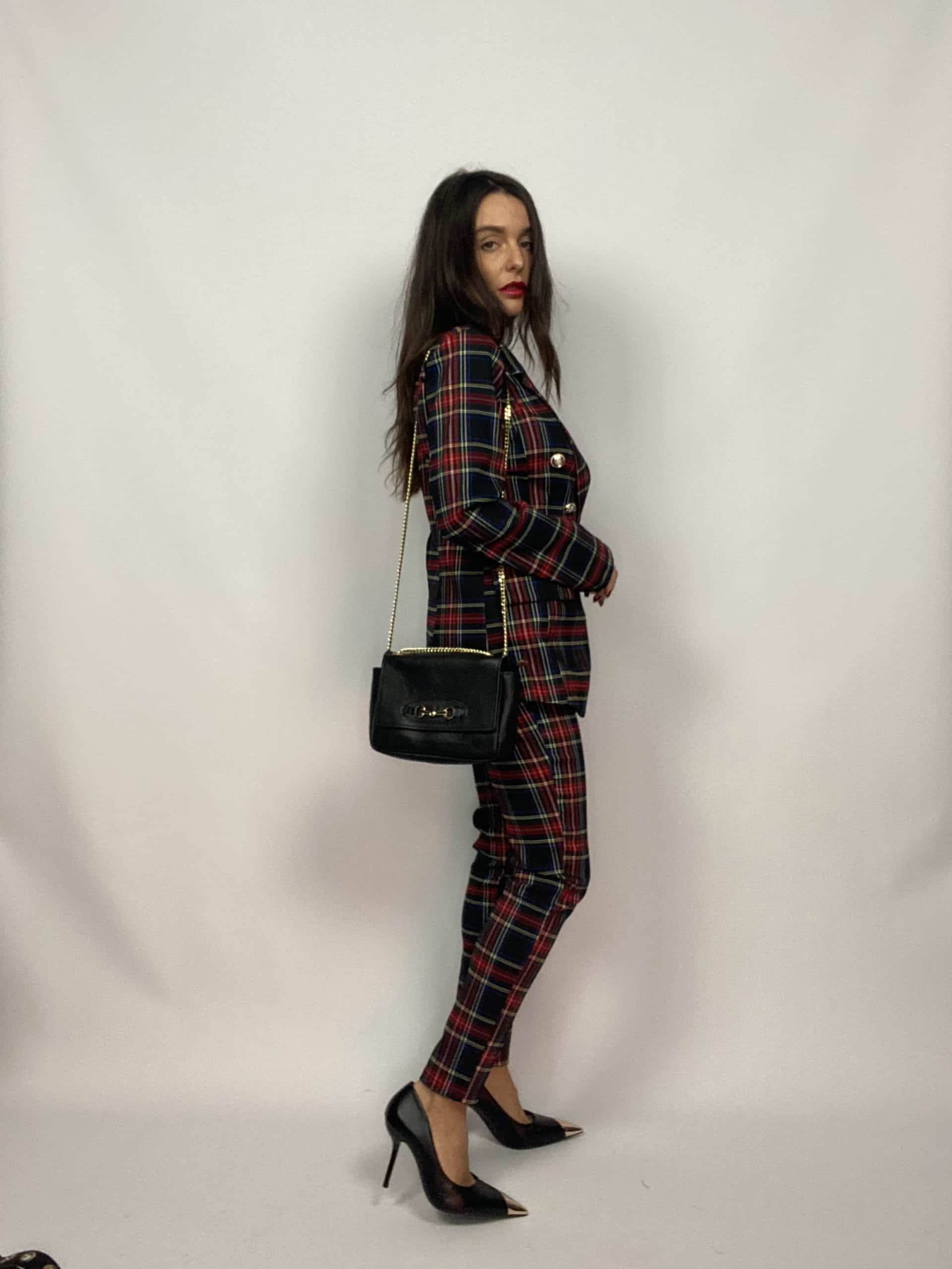 Blazer Tartan Bottoni Gioiello - Nero