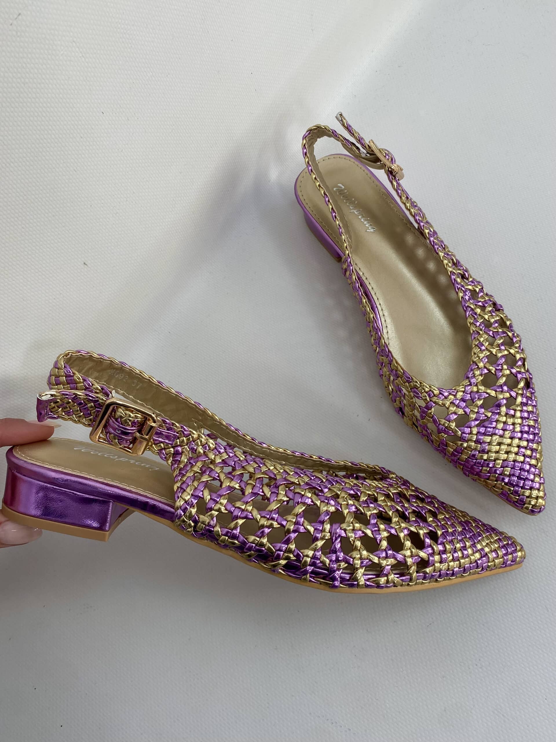 Slingback Flat Rafia 2.0 - Bicolor Oro / Lilla