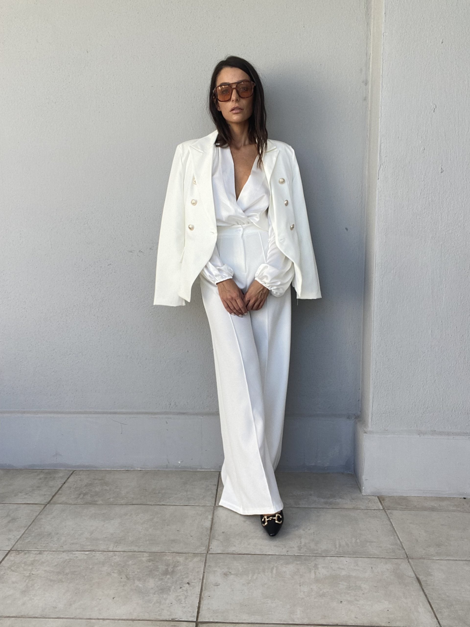 Blazer Completo Bottoni Gioiello - Bianco