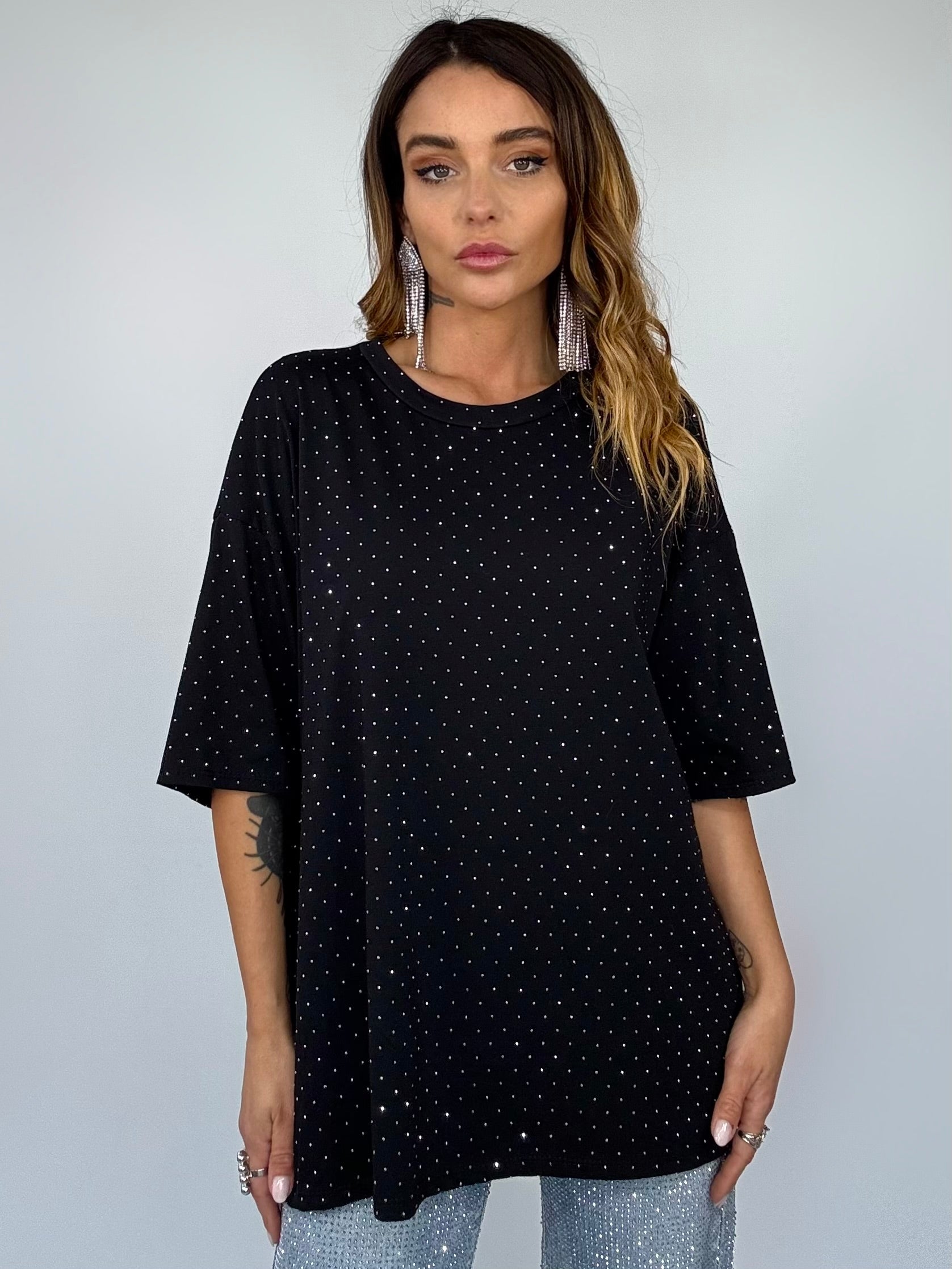 T-shirt Over Strass - Nero