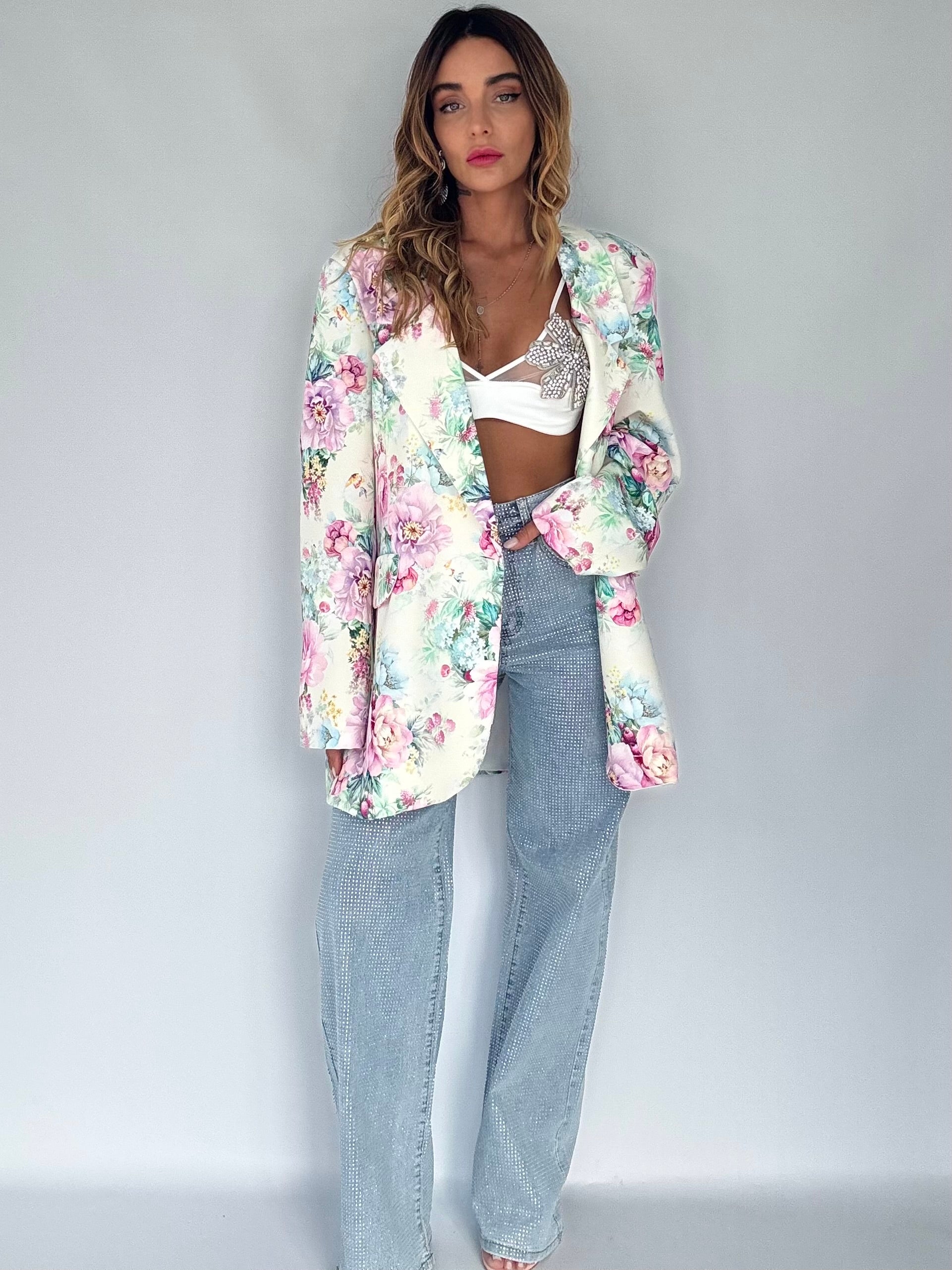 Blazer Super Over - Fiori Rosa