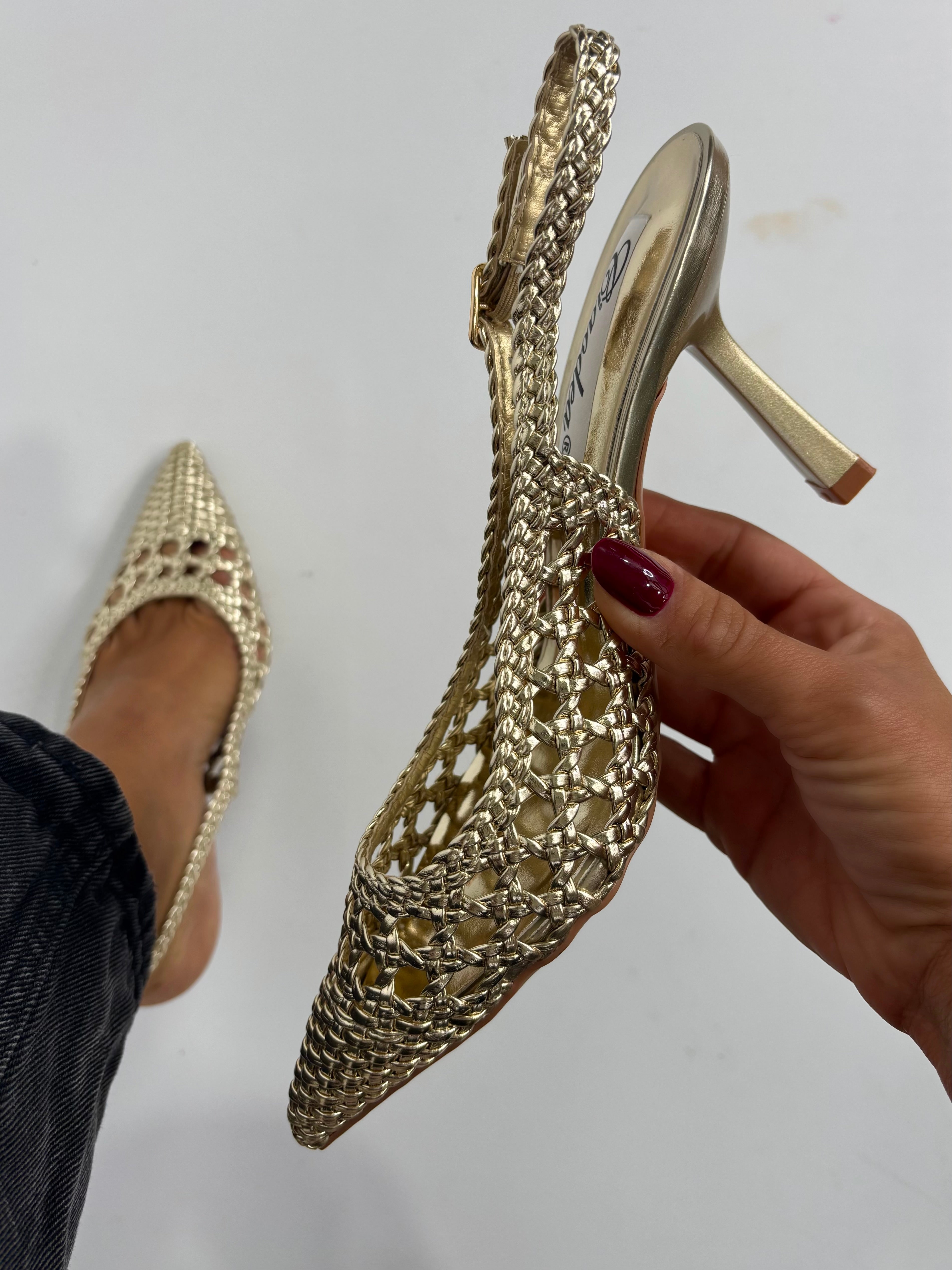 Slingback Rafia Medium Heels - Oro