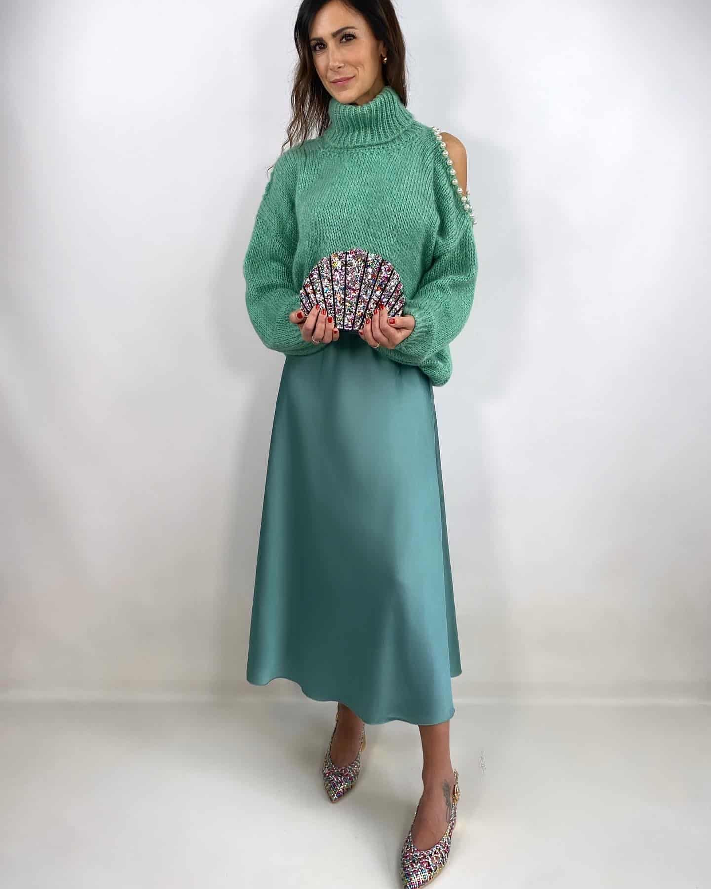 Gonna Midi Satin - Verde