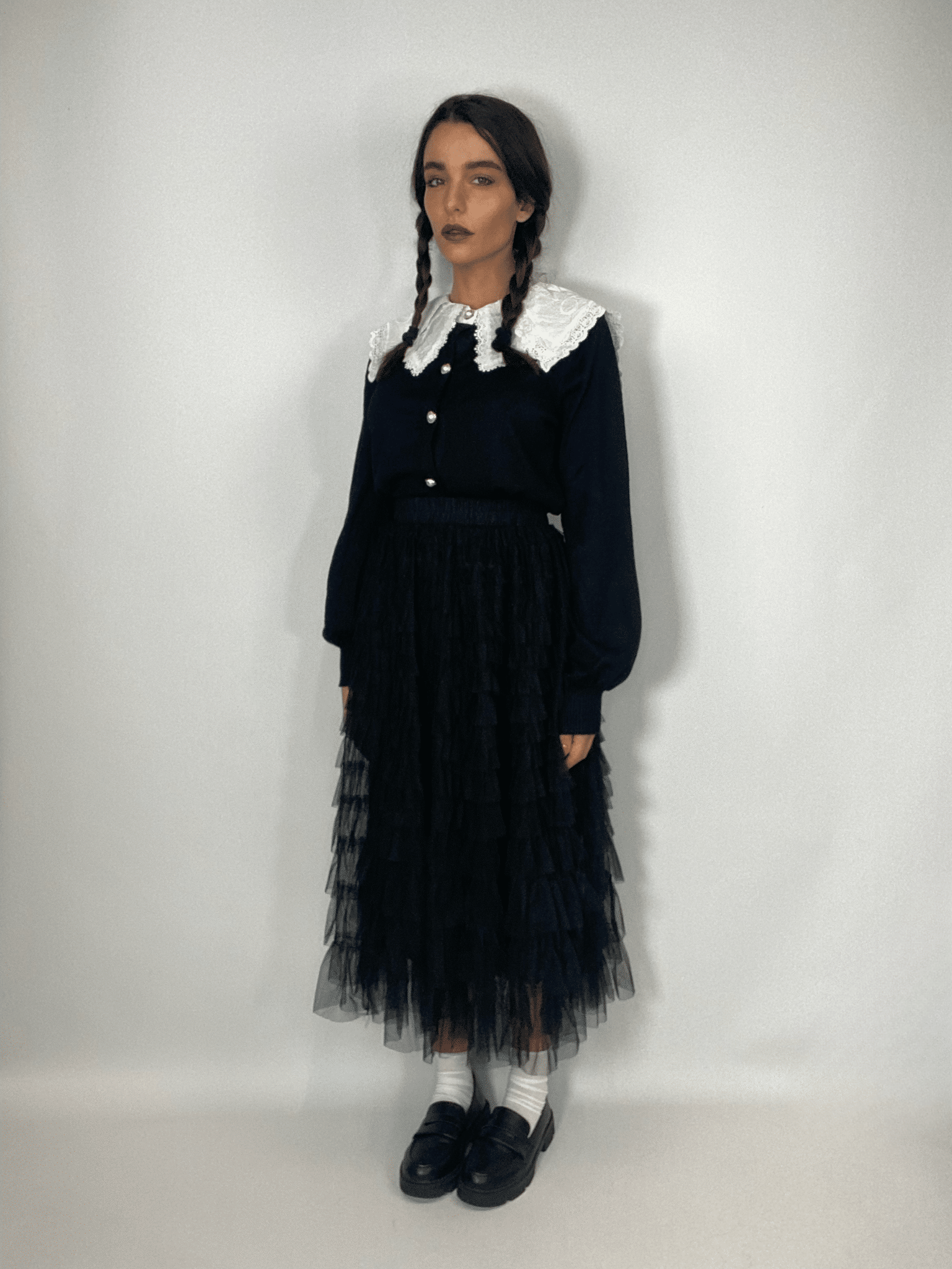 Vestito Colletto Mercoledì  - Nero Fantasia