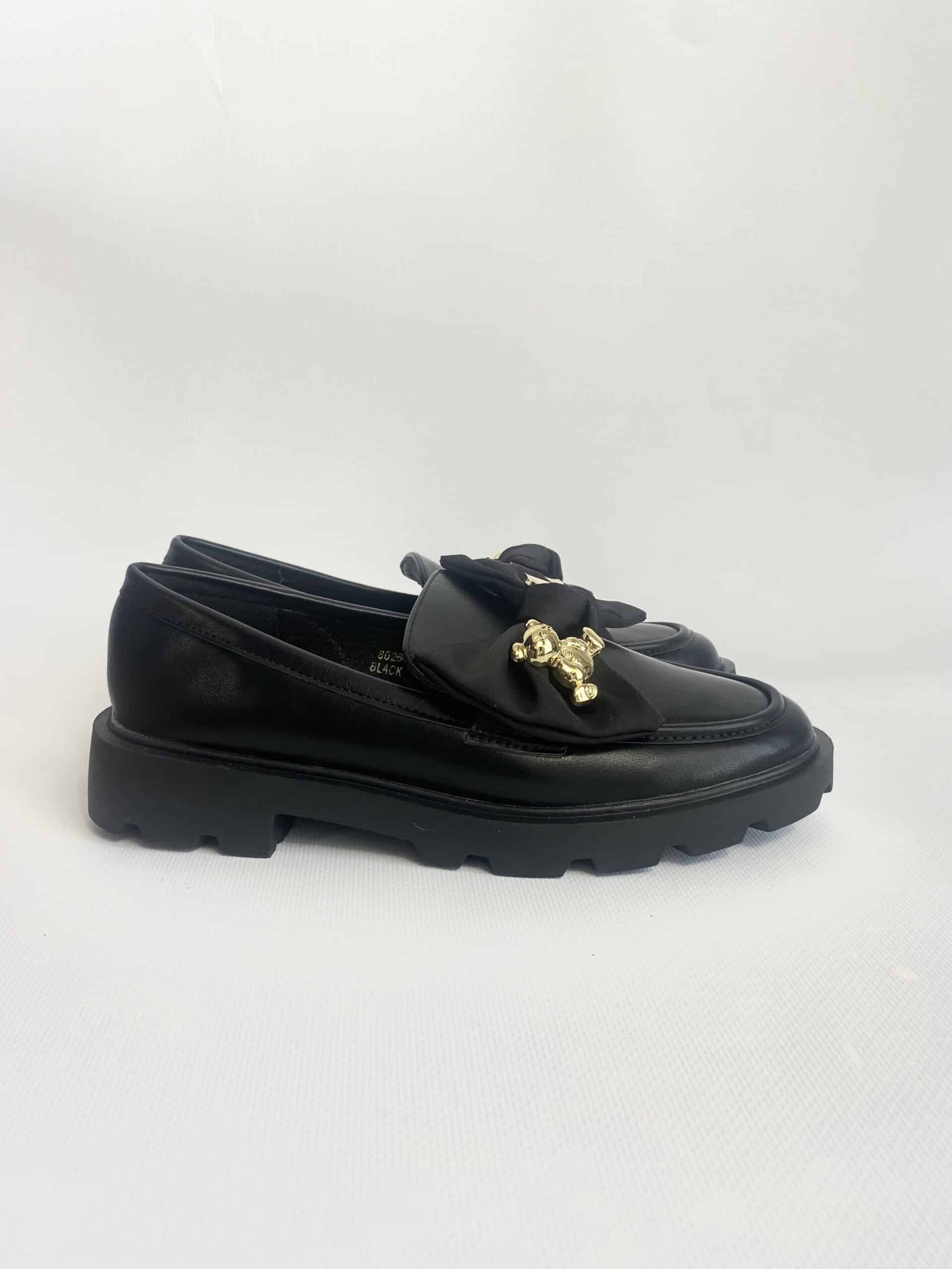 Mocassino Platform con Fiocco ed Orsetto -Nero