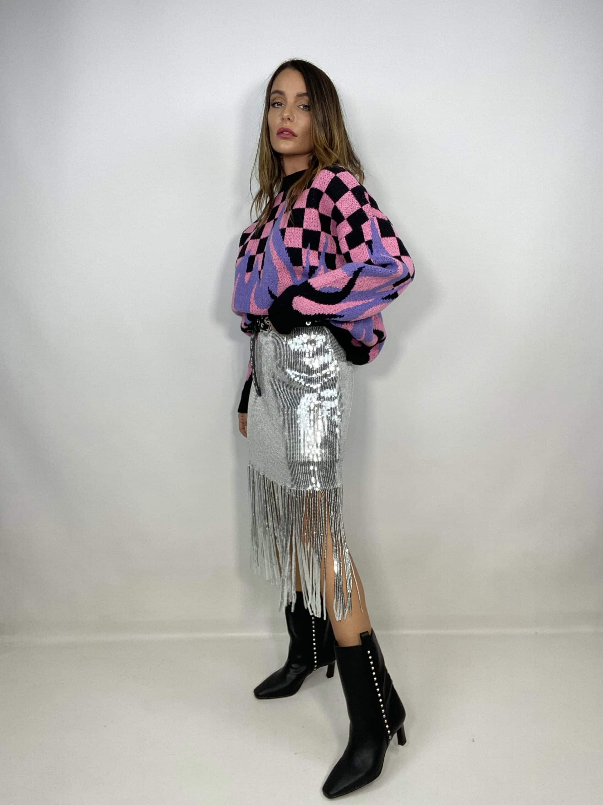 Gonna Paillettes con Frange - Argento