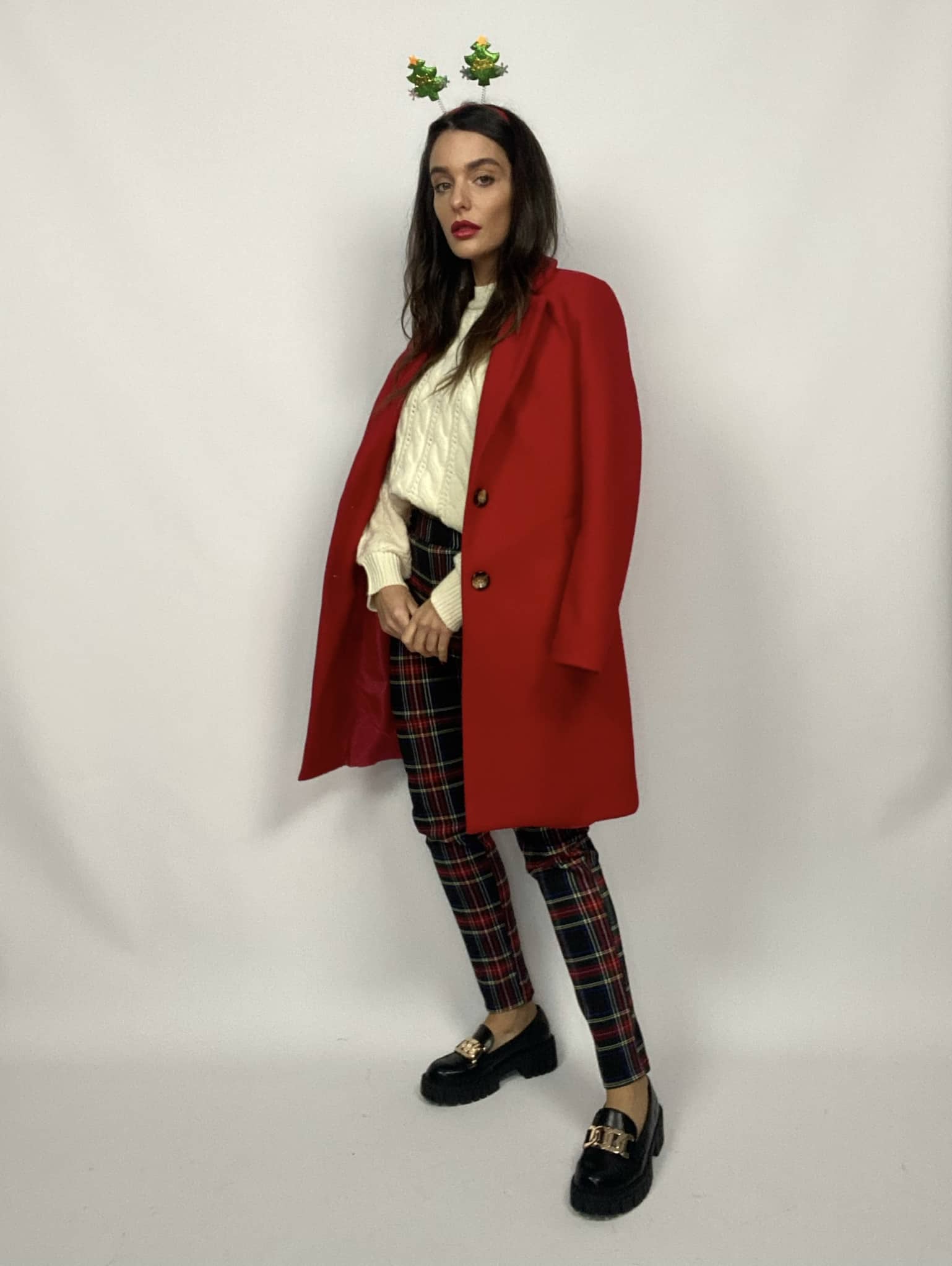 Pantaloni Tartan Bottoni Gioiello - Nero