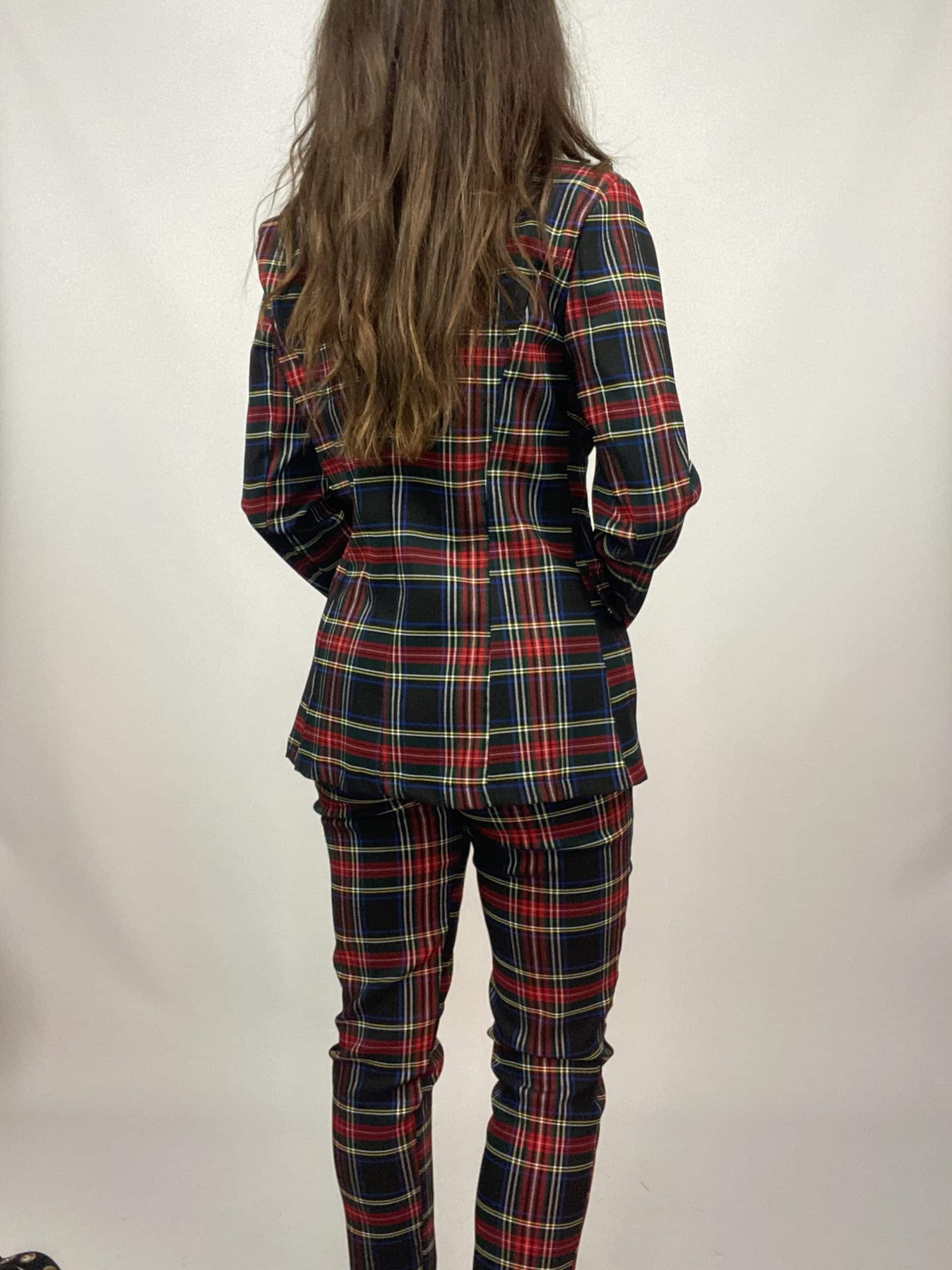 Blazer Tartan Bottoni Gioiello - Nero