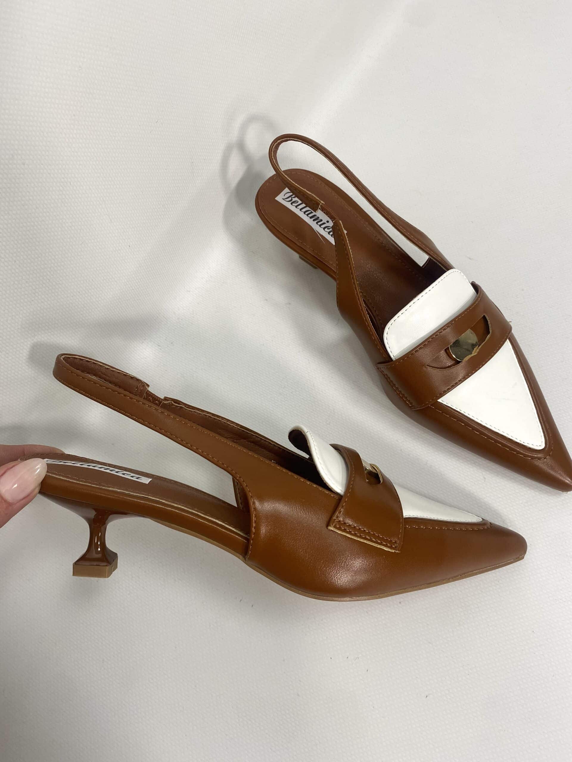 Slingback stile Mocassino -Bicolor Marrone / Bianco