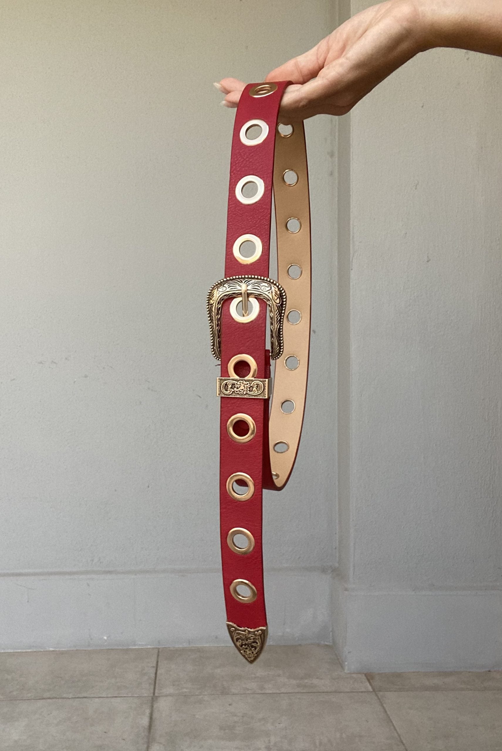 Cintura Western Occhielli - Rosso / Oro