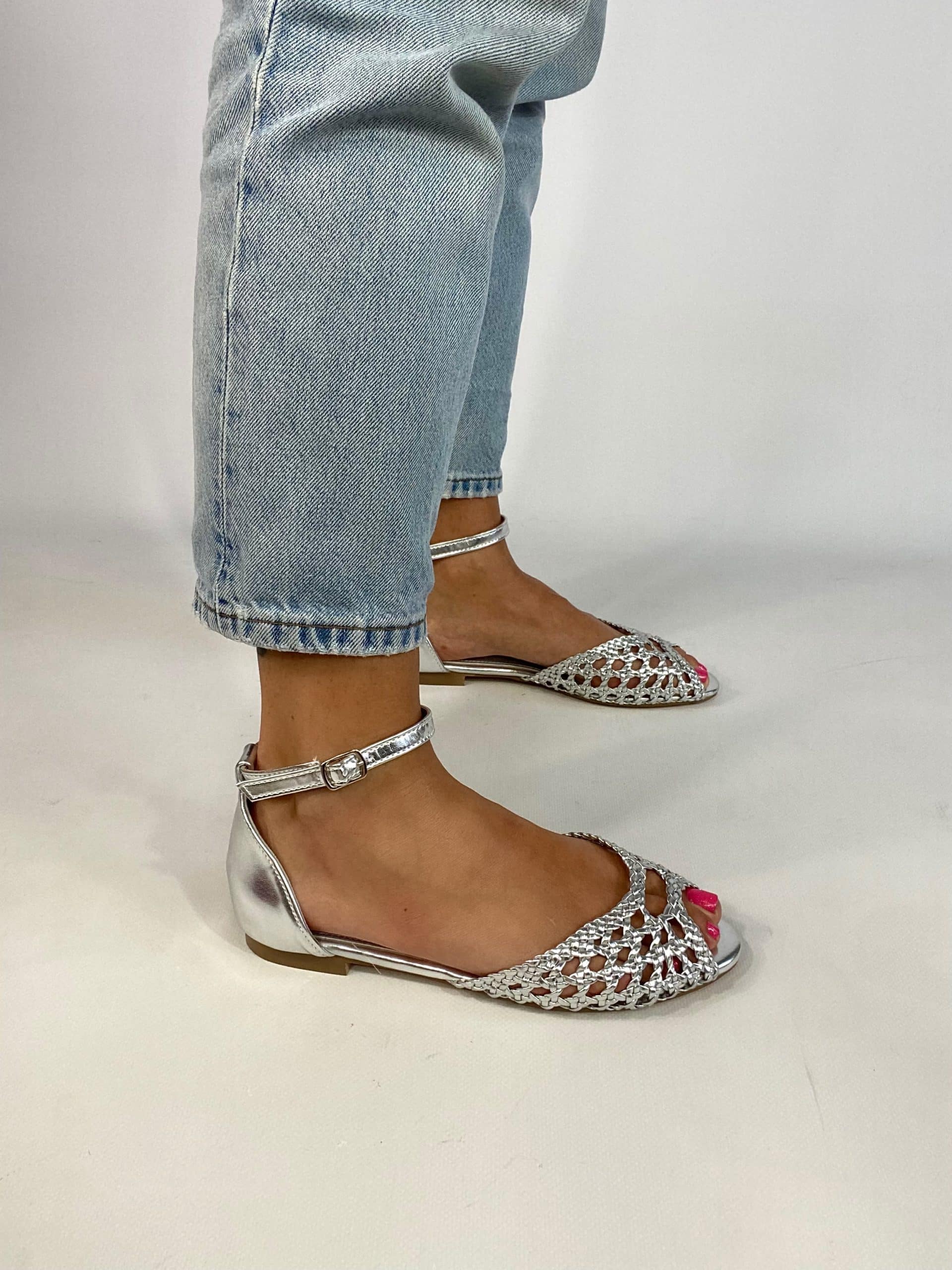 Sandali Flat Rafia - Argento.