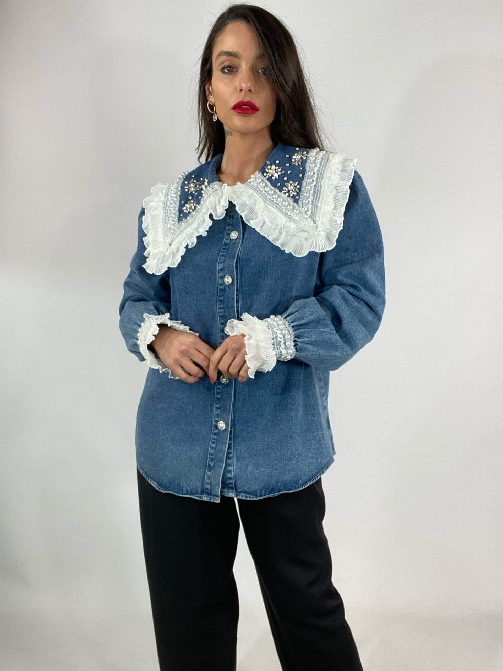 Camicia Jeans con Maxi Colletto
