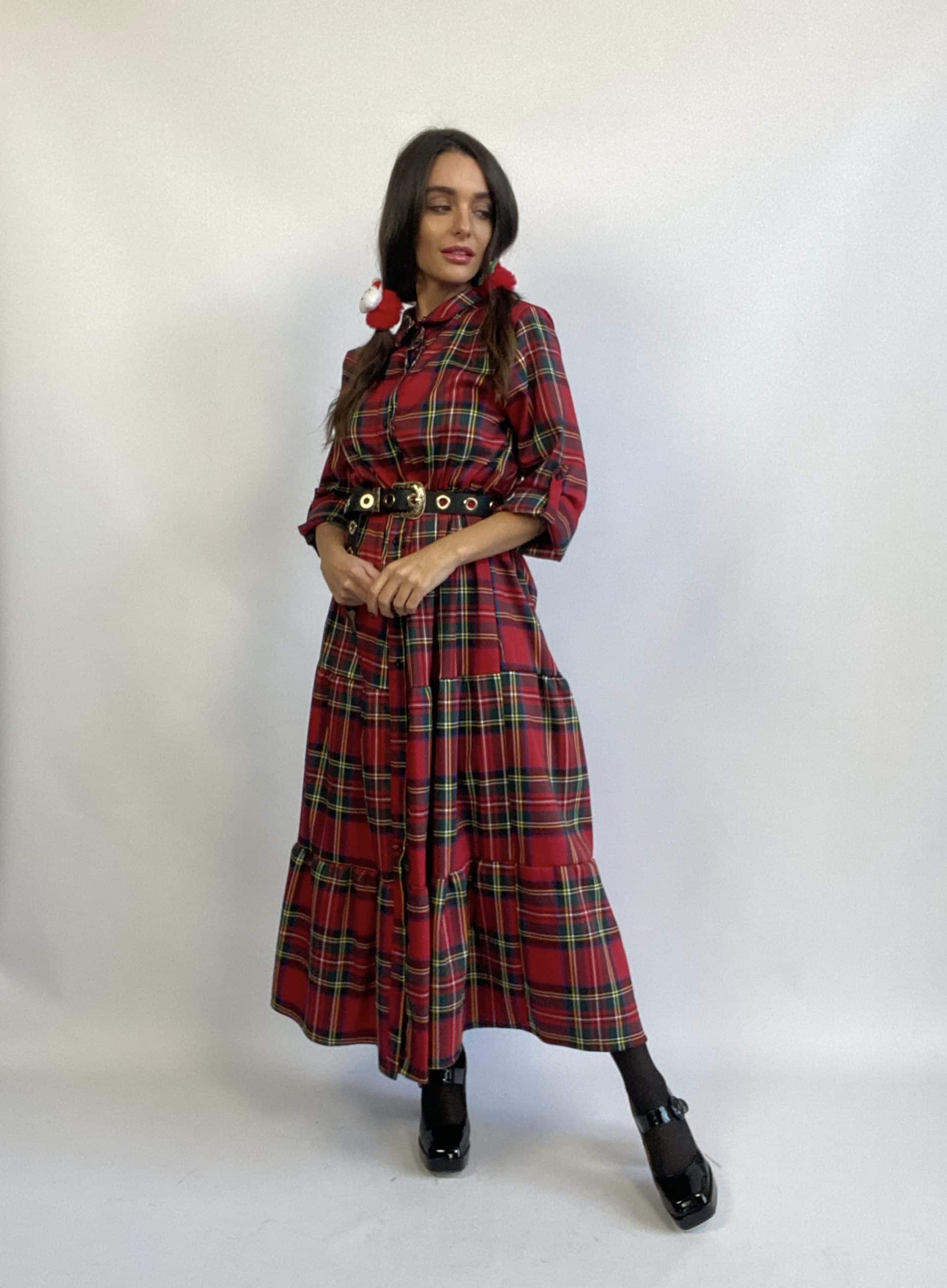 Maxi Dress Tartan - Rosso