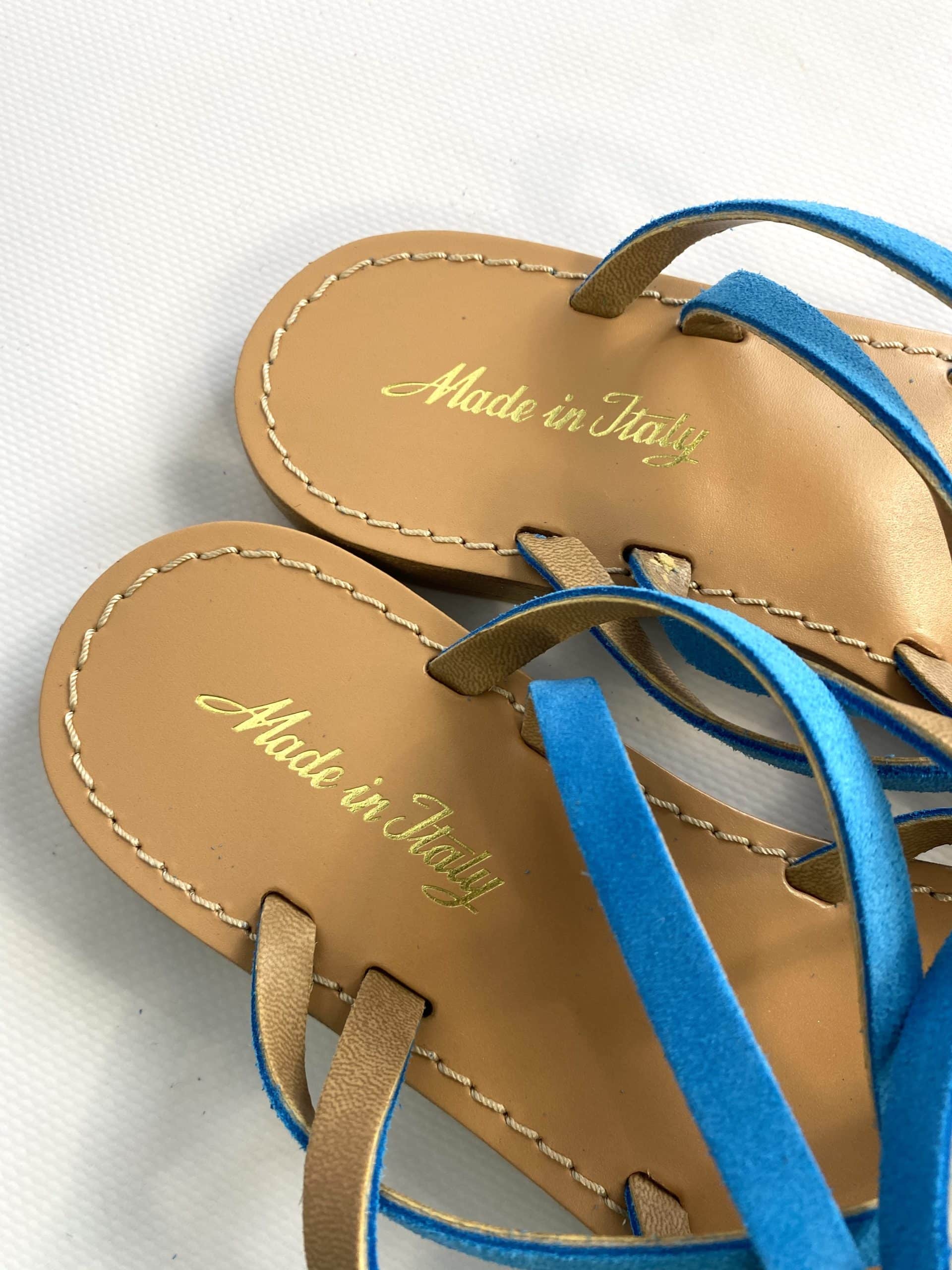 Sandali Vera Pelle Made In Italy - Azzurro.