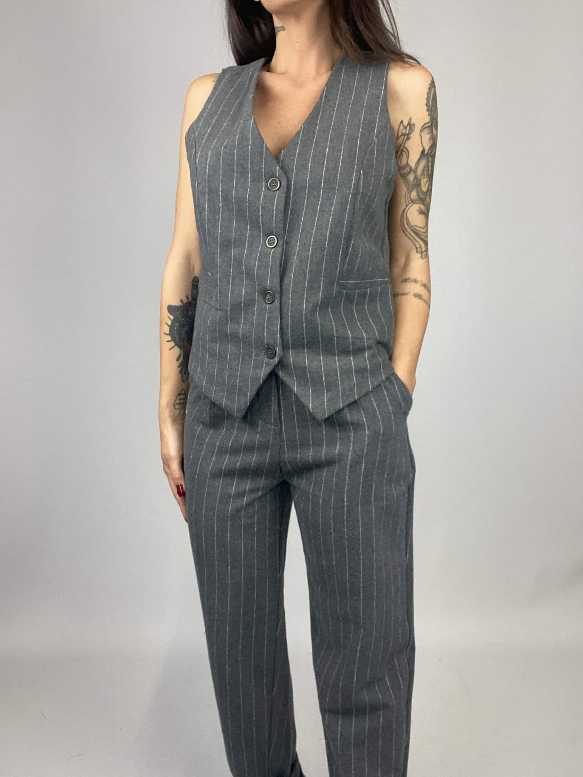 Gilet Completo Gessato Flanella - Grigio