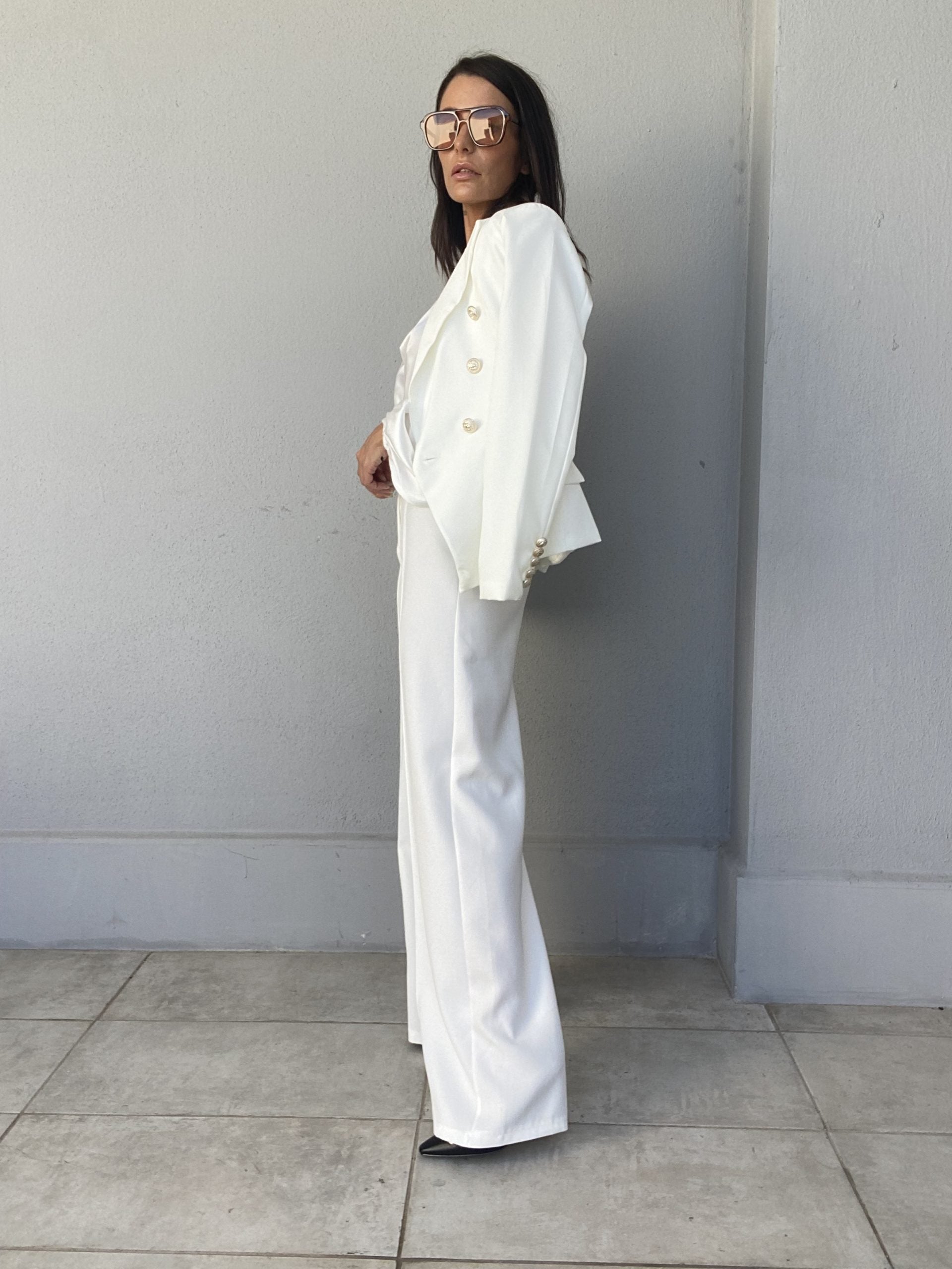Blazer Completo Bottoni Gioiello - Bianco