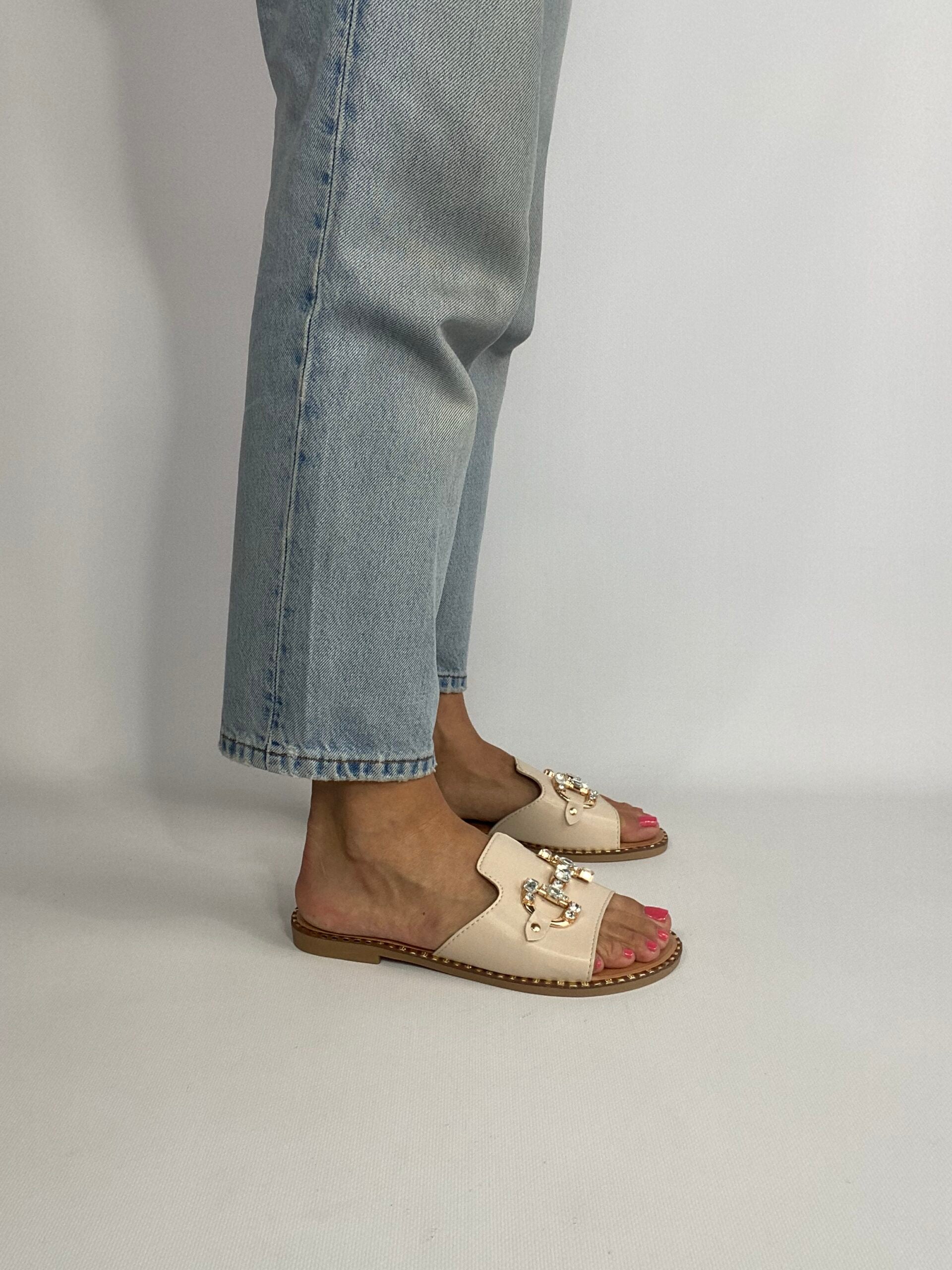 Ciabattina Morsetto Gioiello - Beige