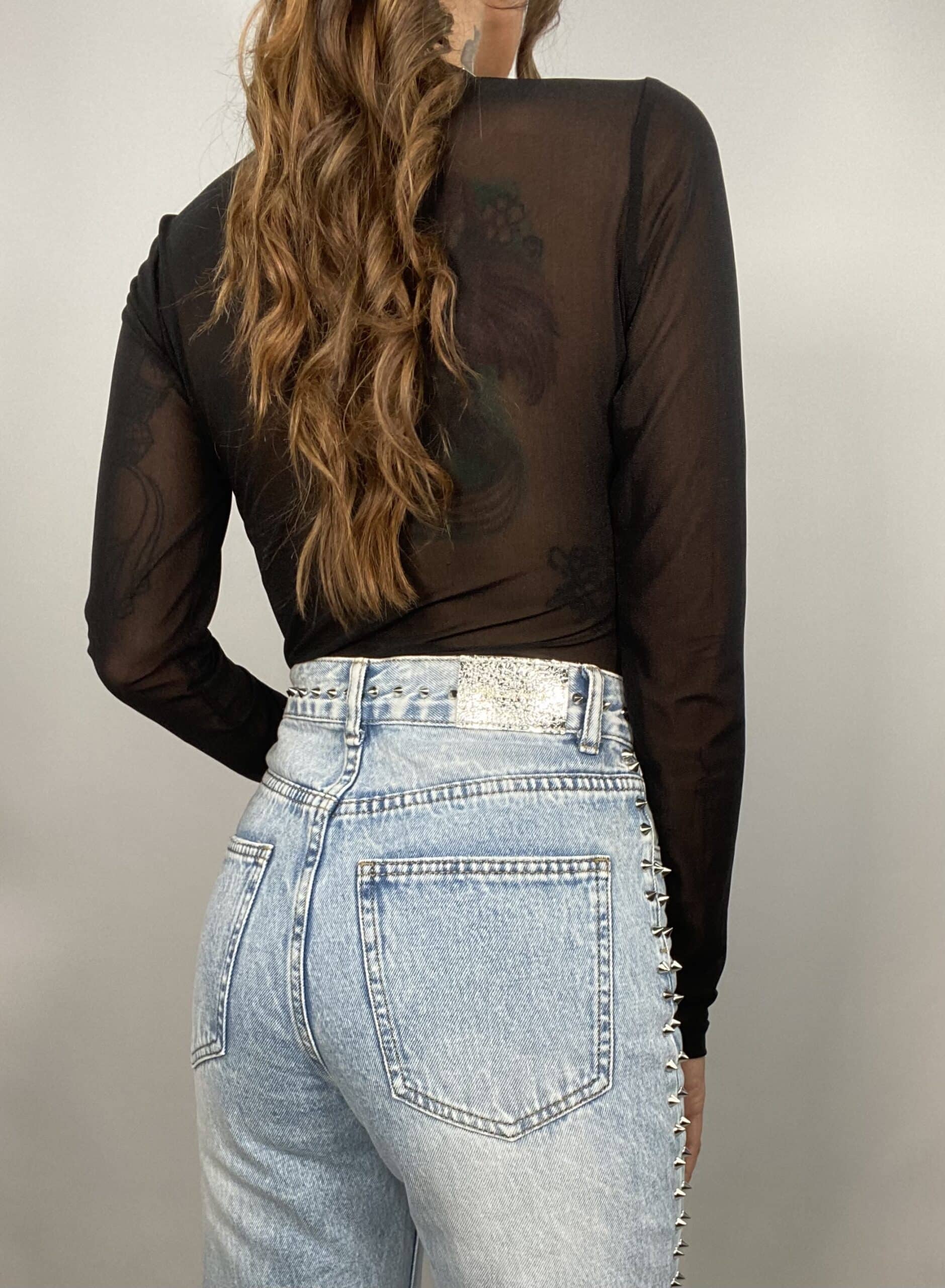 Jeans Straight con Borchie e Strappi  - Jeans Chiaro