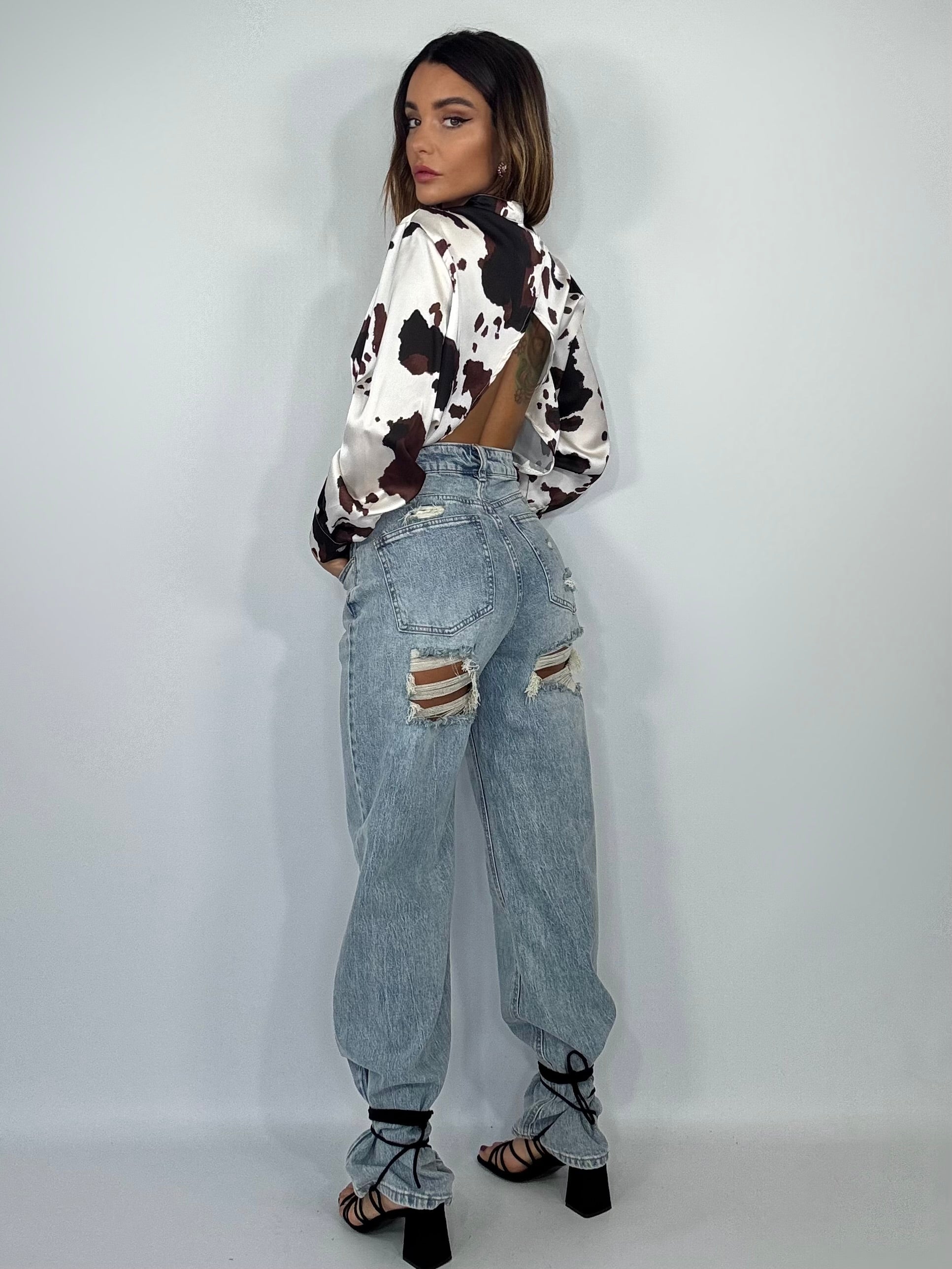 Jeans Boyfriend con Strappi - Denim Sabbiato