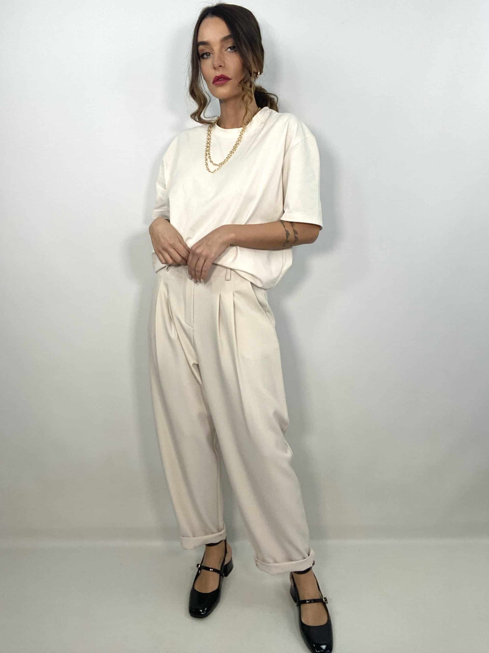 Pantaloni Doppia Pinces Relaxed Fit - Burro