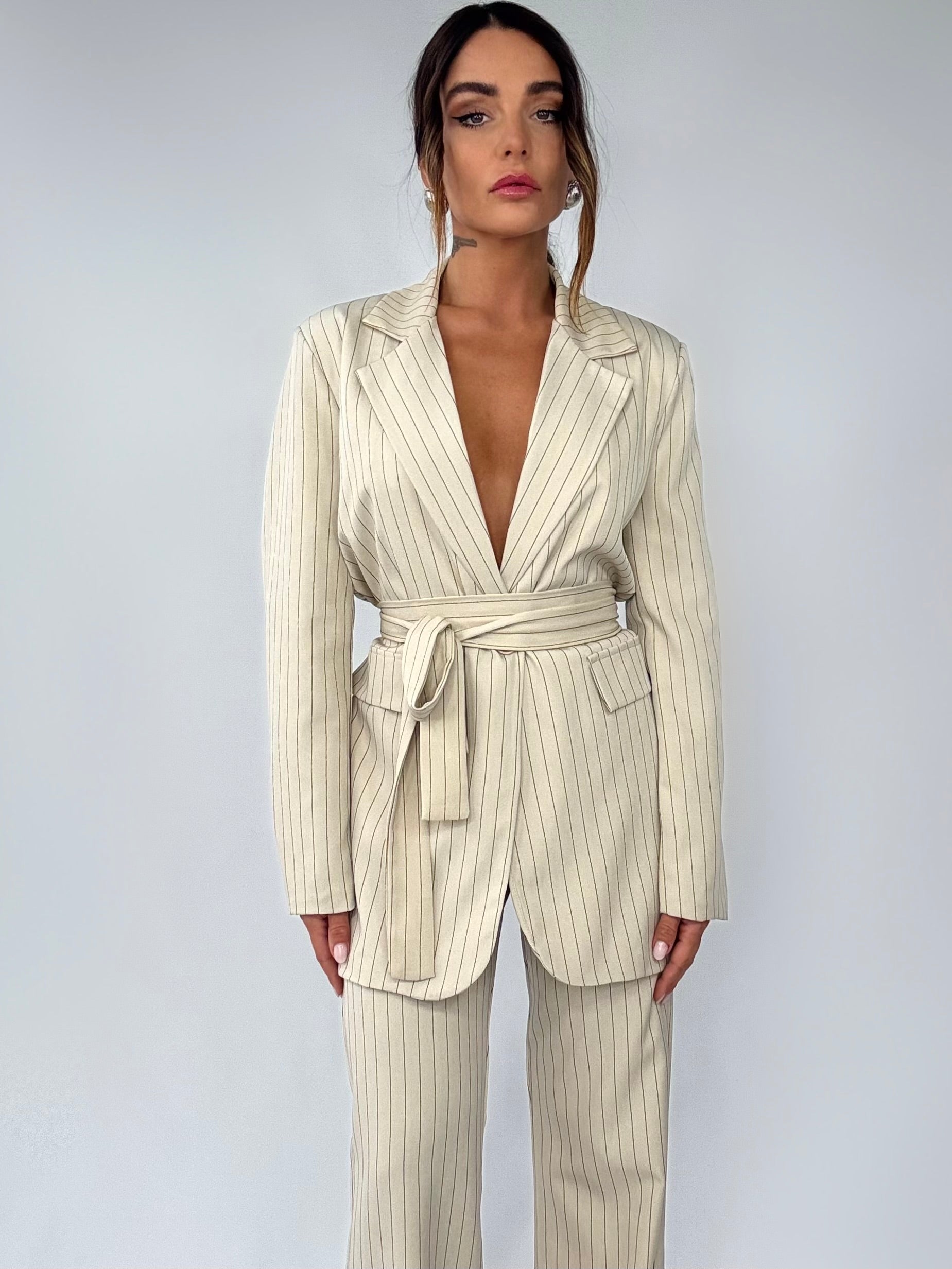 Completo Over Kimono - Bianco Panna / Marrone