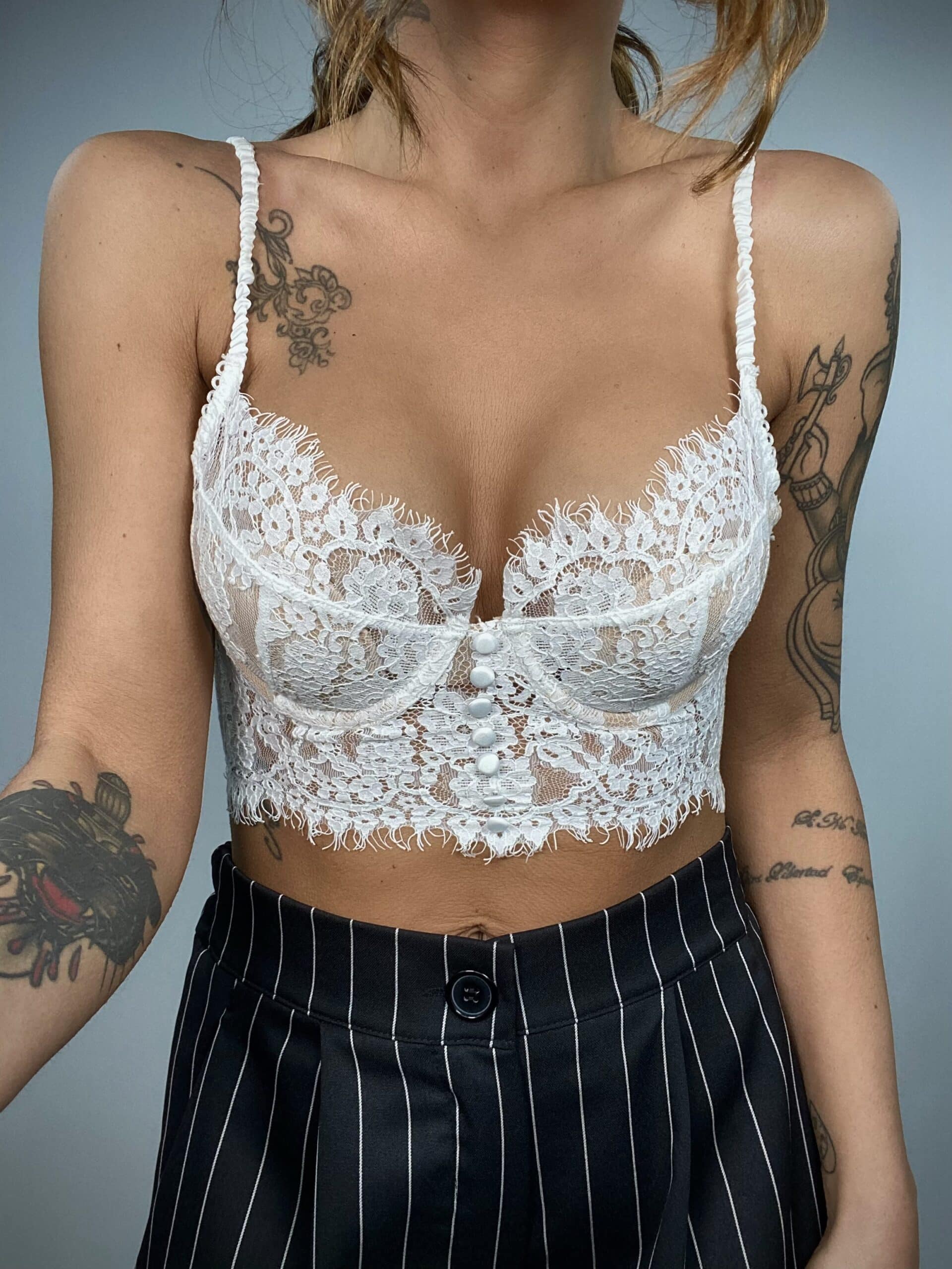 Corsetto Pizzo Cigliato con Bottoncini - Bianco