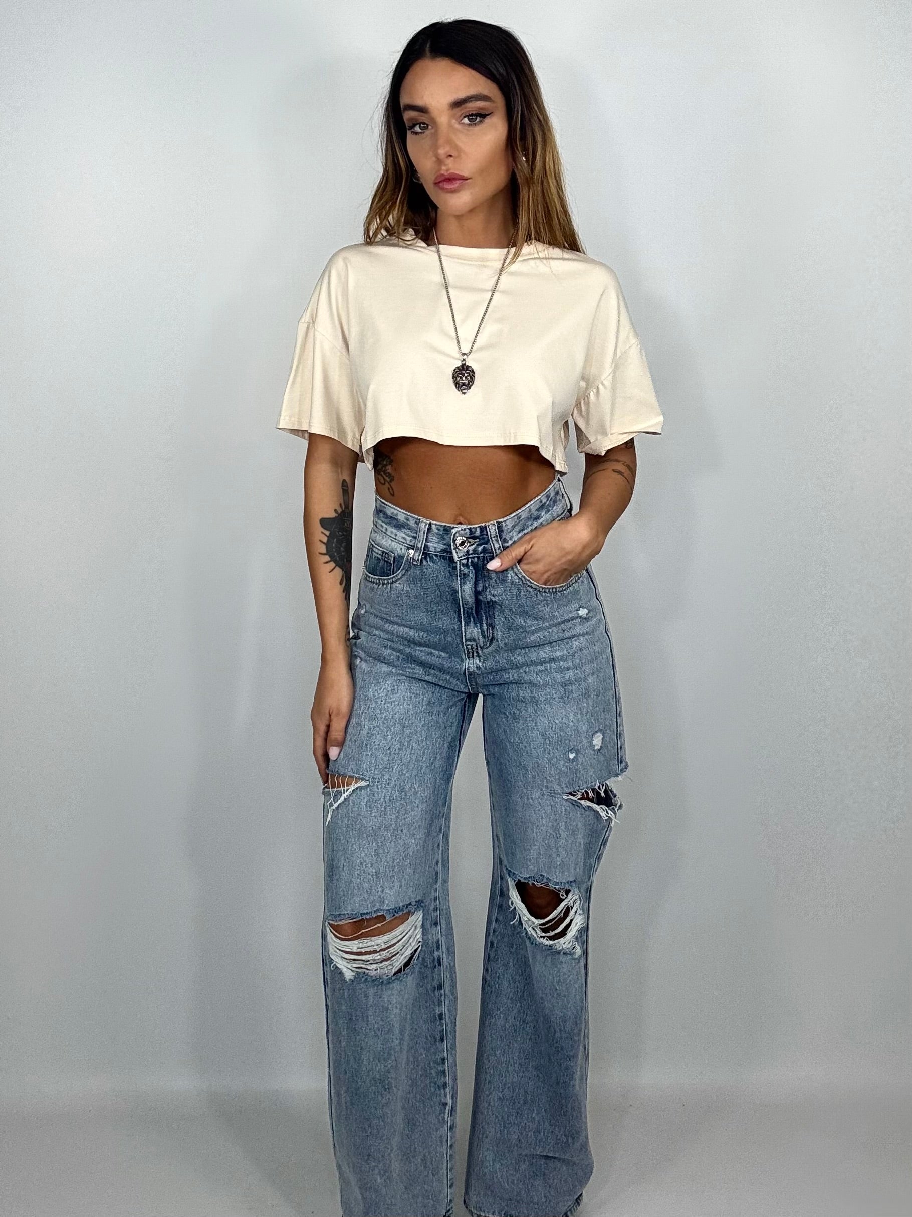T-shirt Super Crop - Beige.