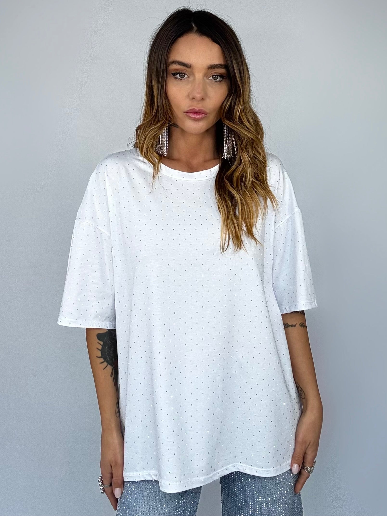 T-shirt Over Strass - Bianco