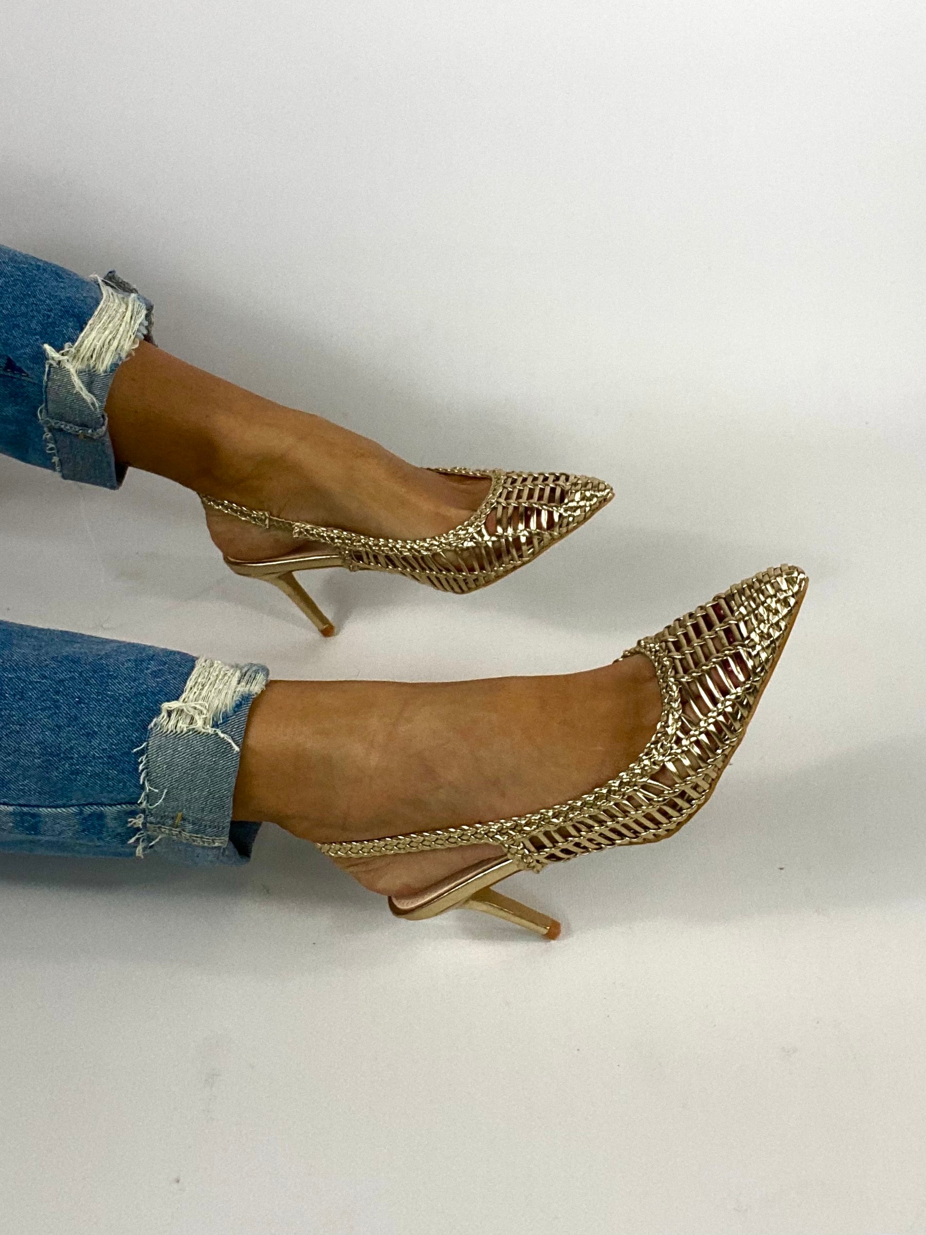 Slingback Rafia Medium Heels- Argento