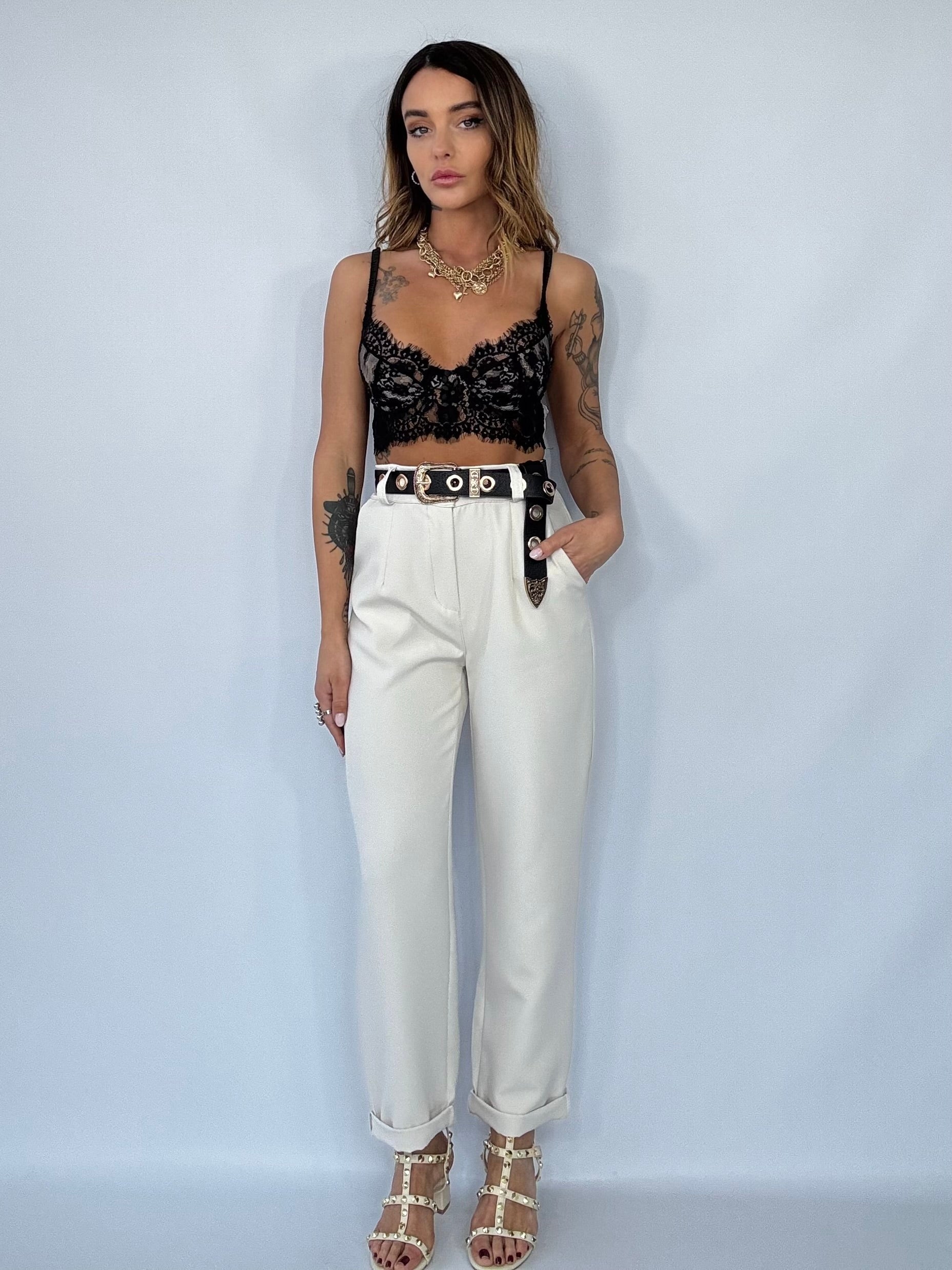 Completo Gilet Over e Pantaloni Pinces - Bianco Panna